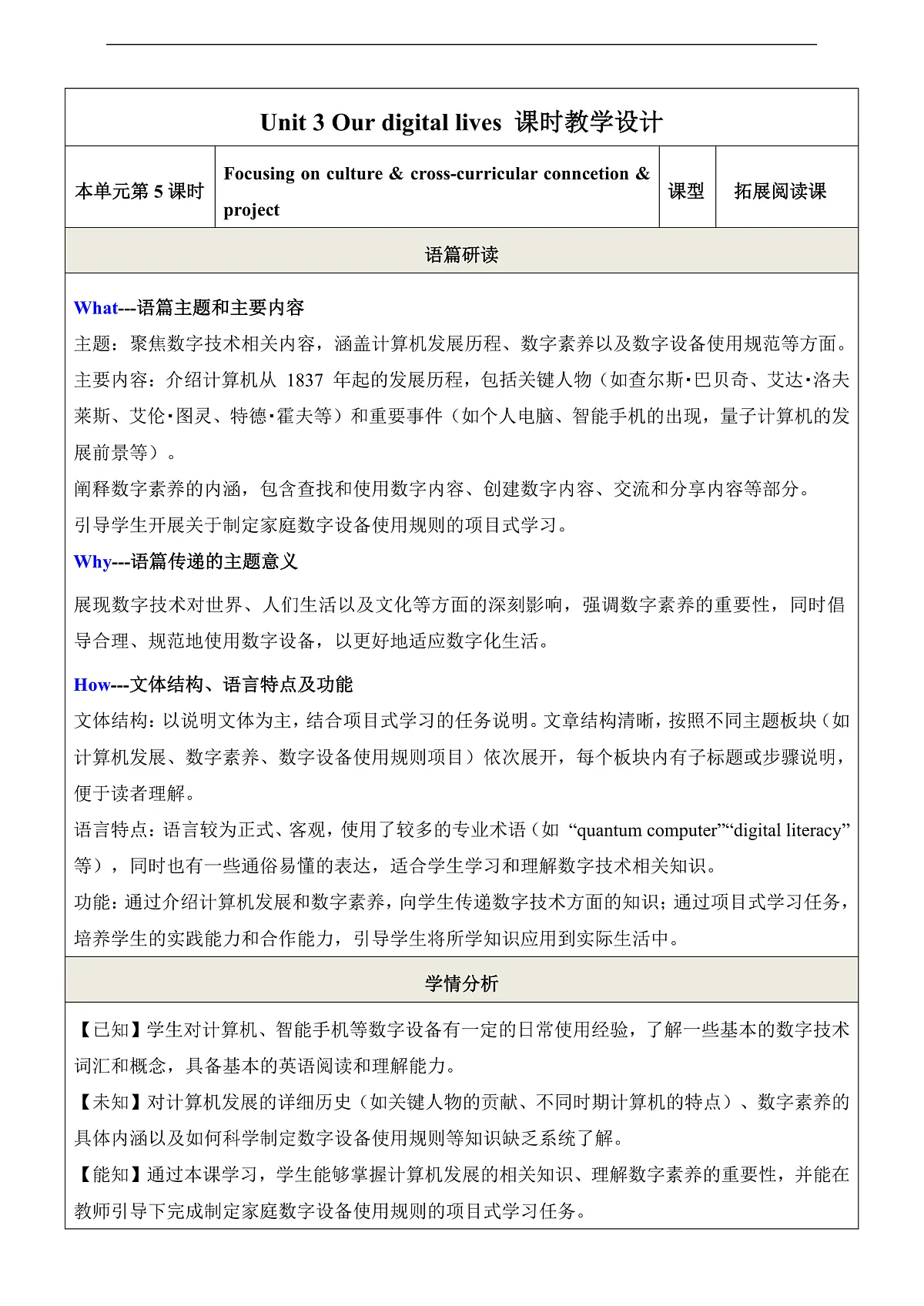 Unit 3 Our digital lives 第5课时Focusing on culture &跨学科项目化 优质教学设计第1页