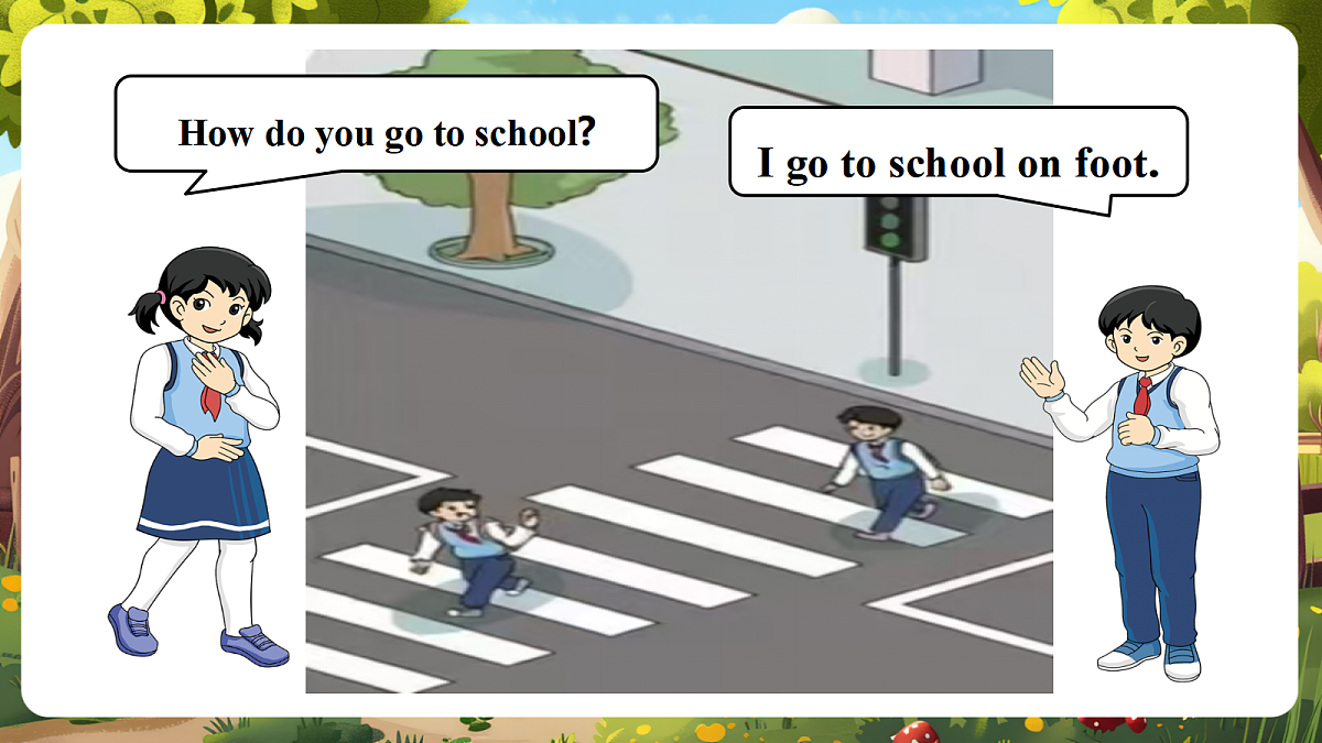 陕旅版四上英语Unit 3 I come to school on foot. Lesson 2 Part A Let's learn课件第7页