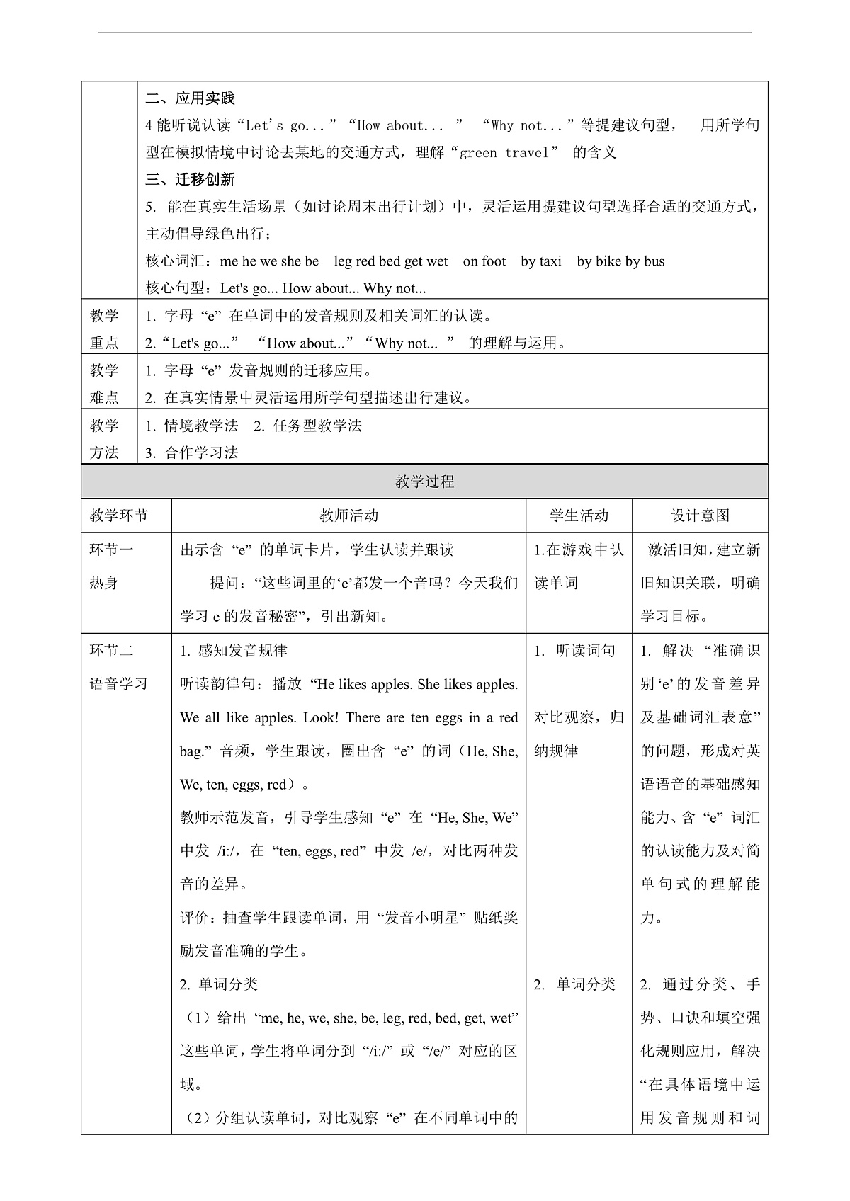 Unit 3 I come to school on foot. Lesson 4 Let's spell & Fun time 教学设计第2页
