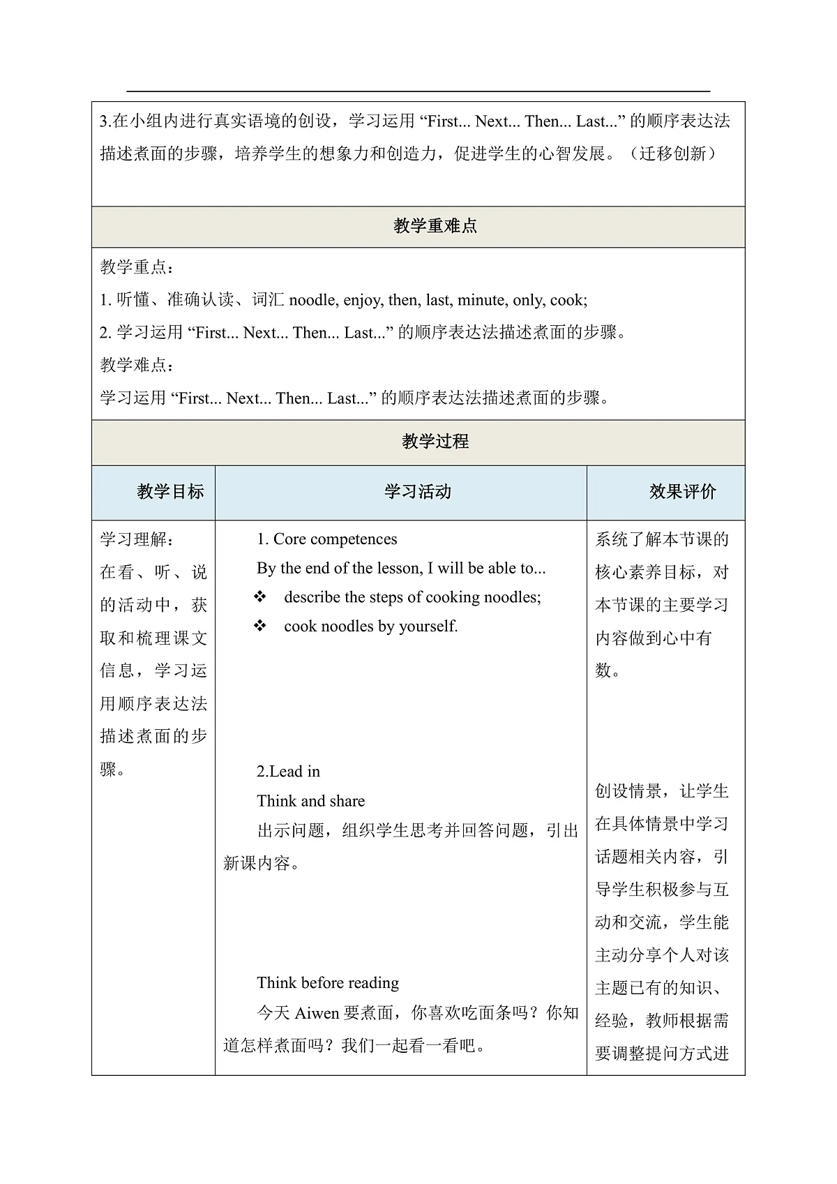 Unit 3 I'm the Chef Today! Period 1 教学设计 第3页