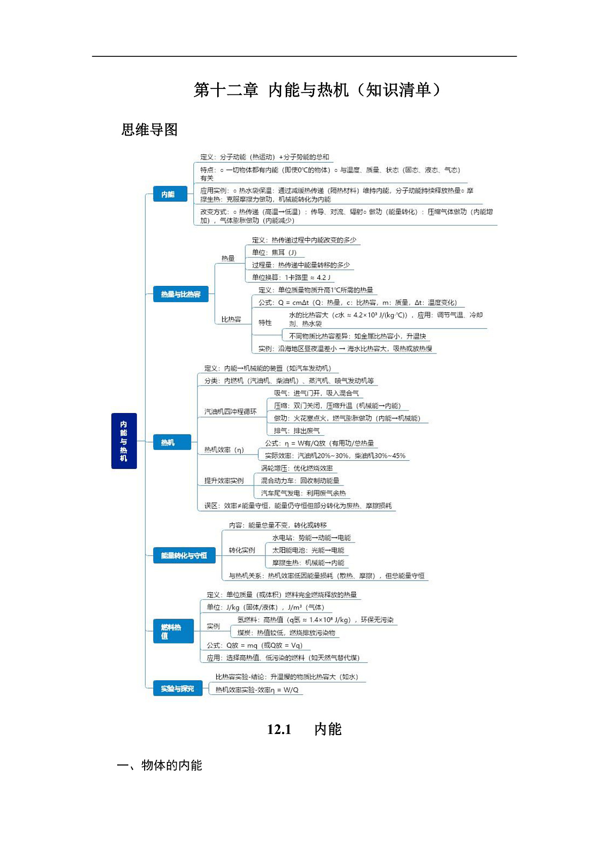 第十二章 内能与热机(知识清单)(挖空版)第1页