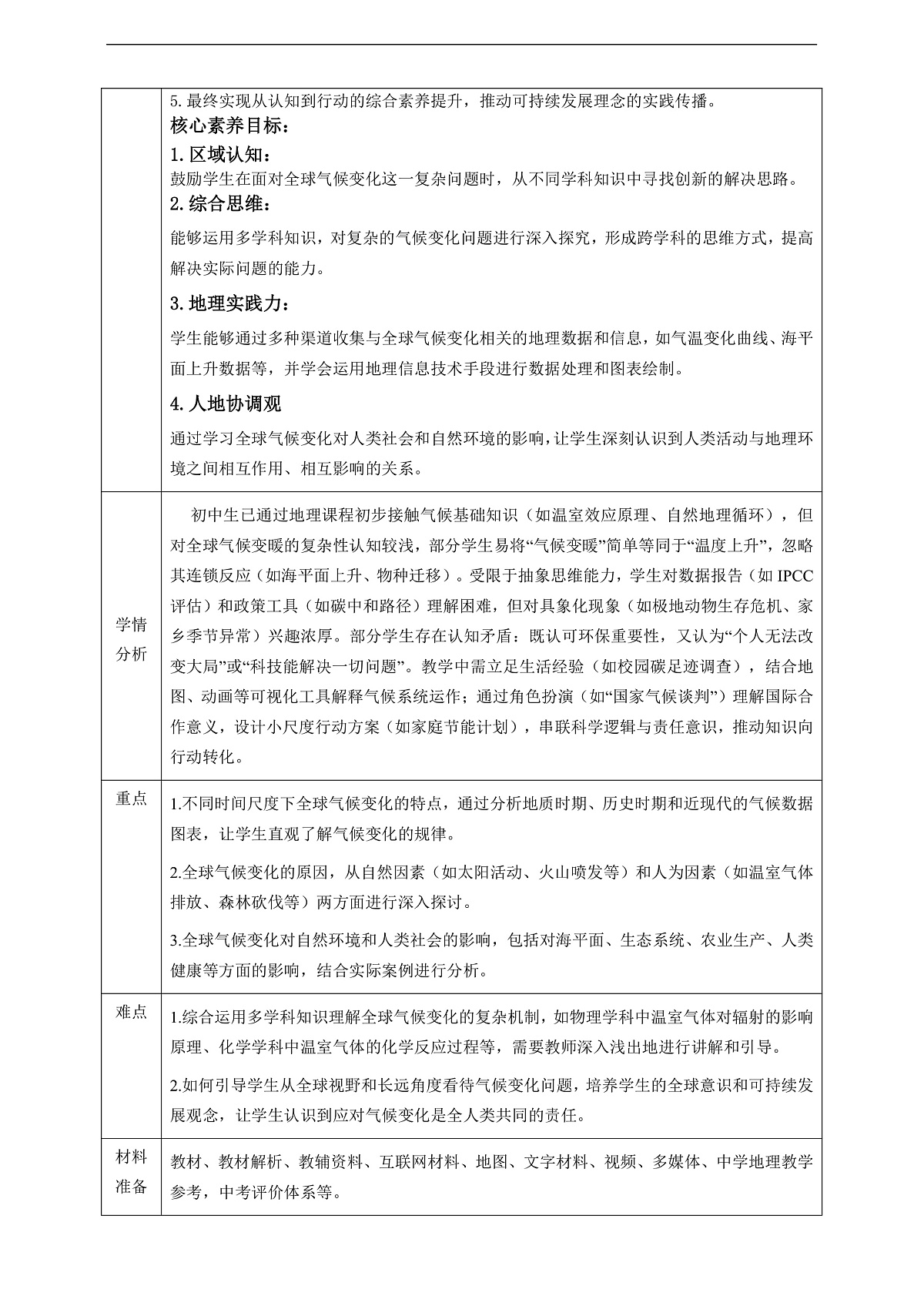 《跨学科主题学习2:应对全球环境变化——以应对全球气候变暖为例》核心素养教学设计第2页