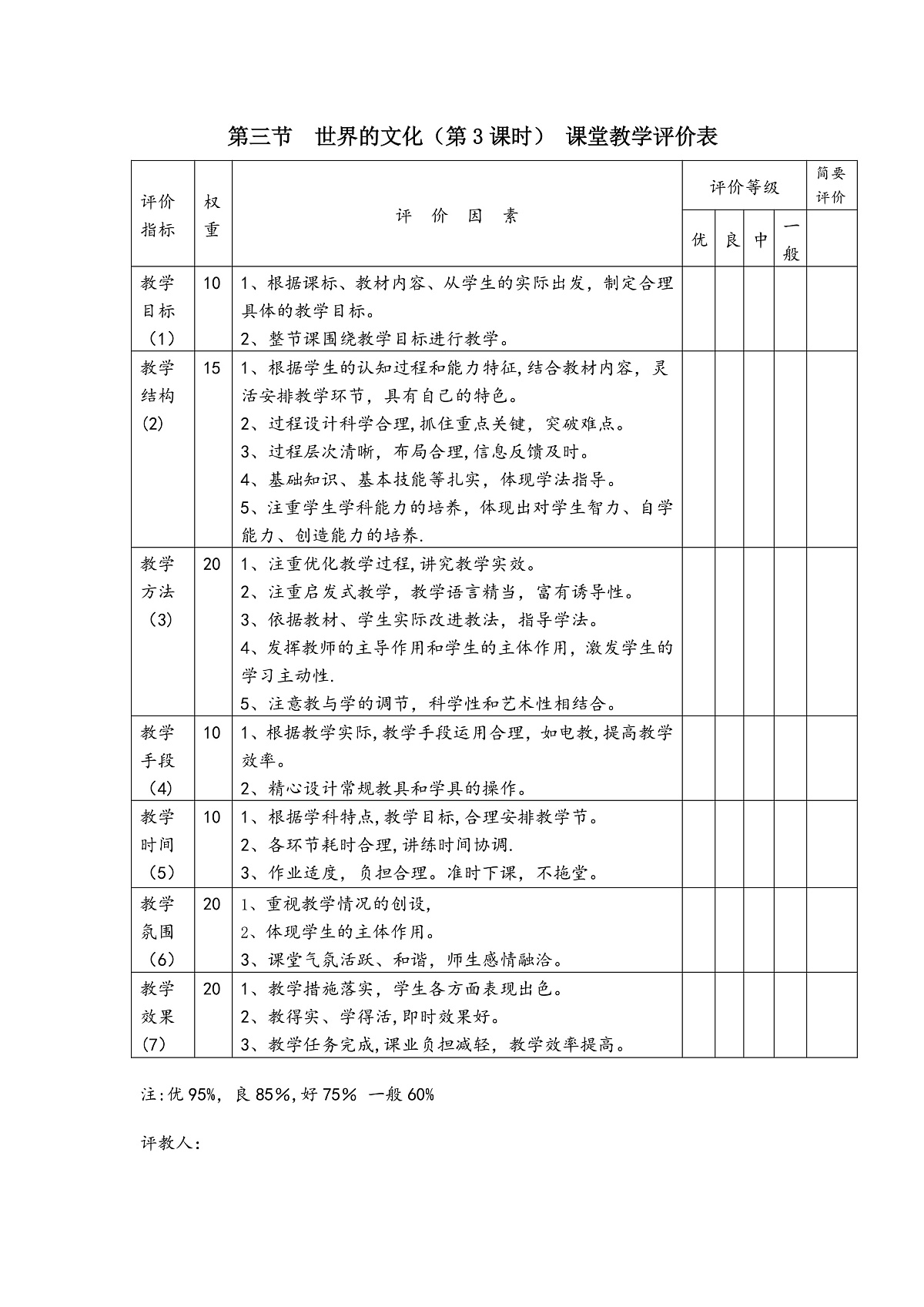 第三节 世界的文化(第3课时) 评价表第1页