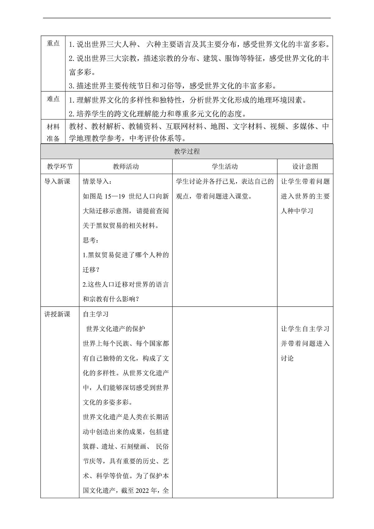 第三节 世界的文化(第3课时)教学设计第2页
