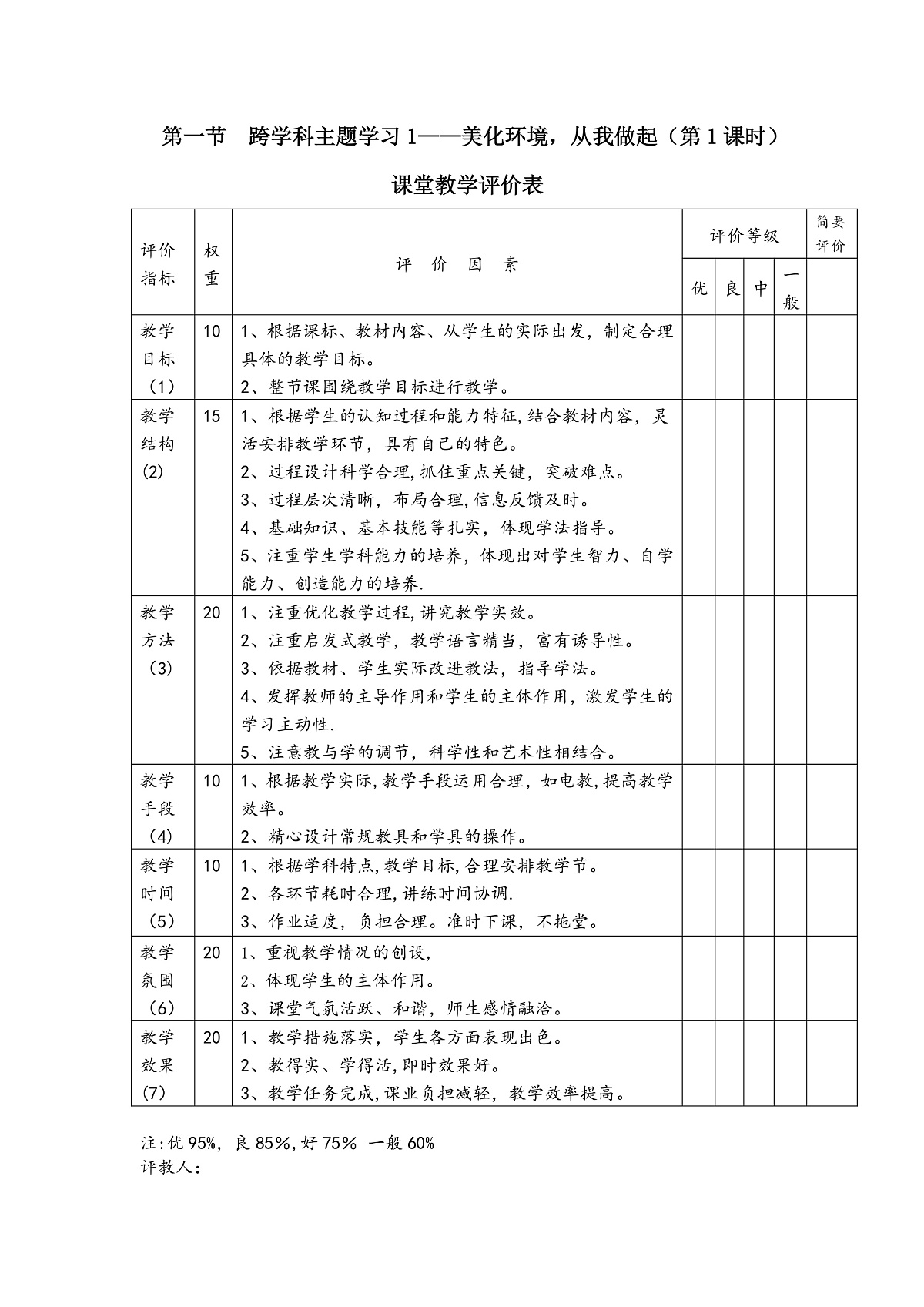 第一节 跨学科主题学习1——美化环境,从我做起(第1课时) 评价表第1页