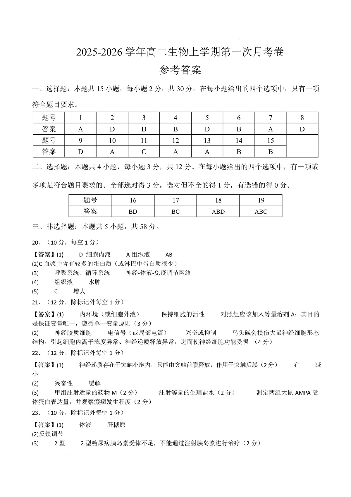 高二生物上学期第一次月考(江苏专用) 高二生物第一次月考卷(参考答案)(人教版2019)第1页