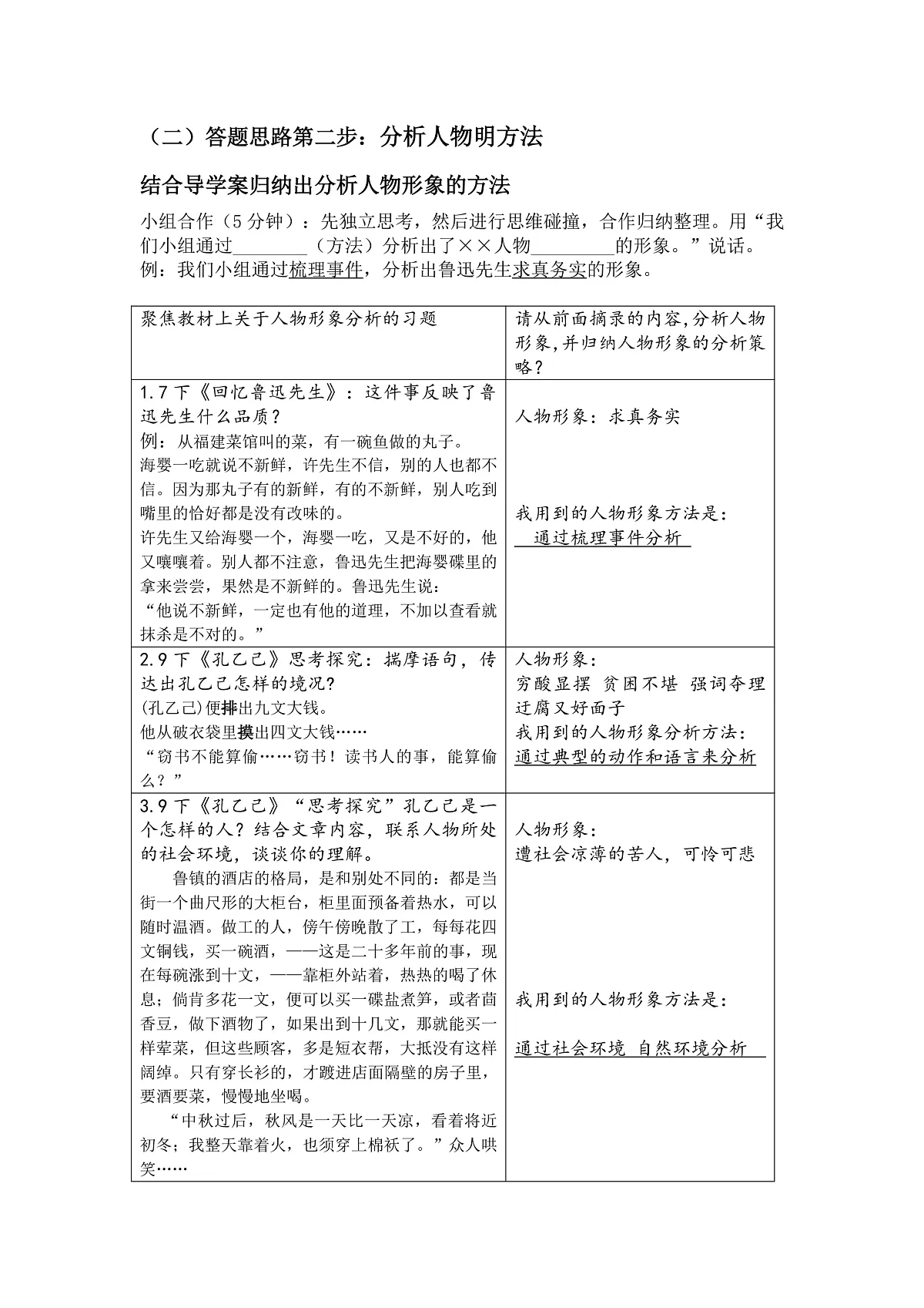 人教版语文中考专题复习(人物形象)教学设计第2页