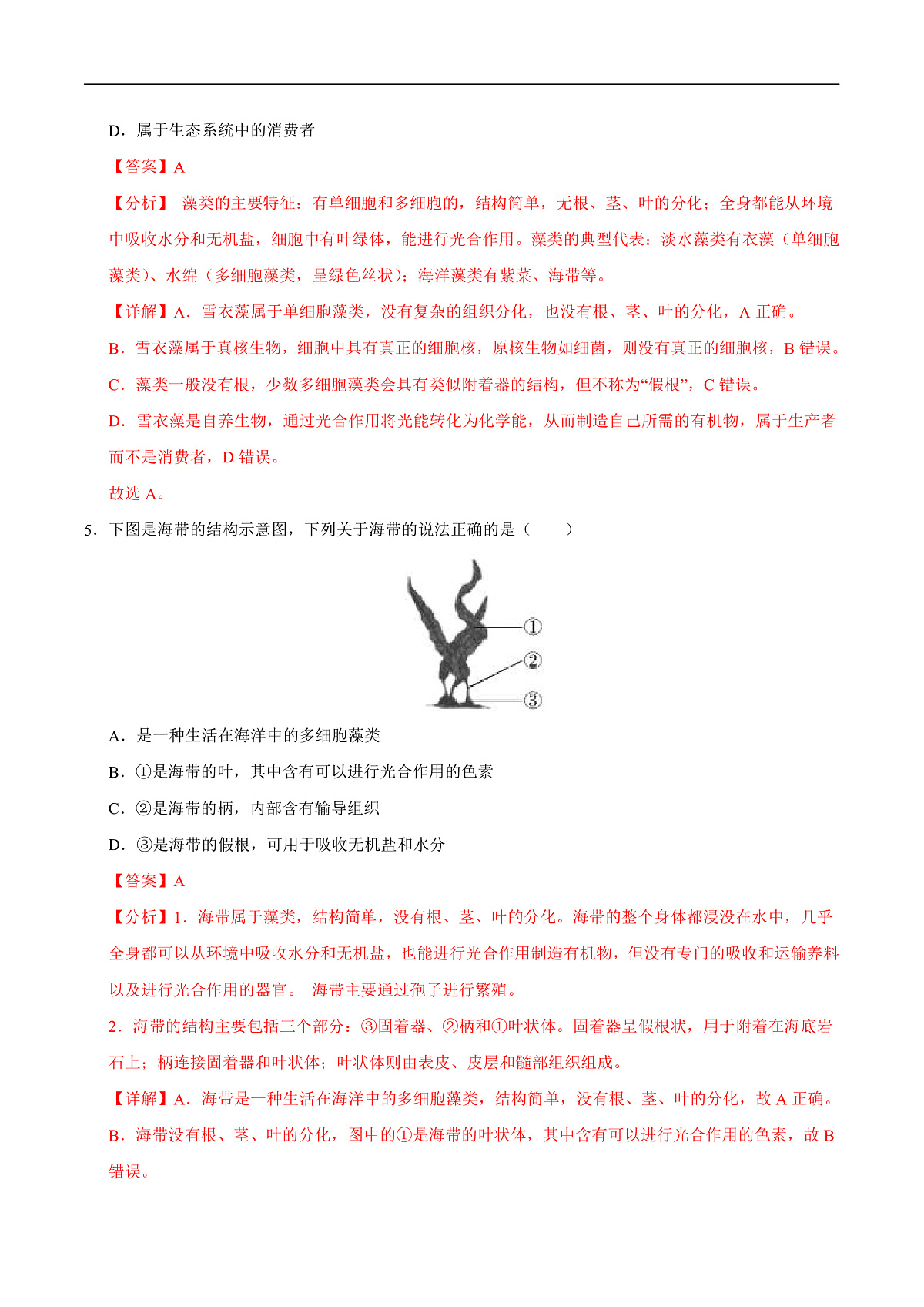 第7章 藻类与植物类群(章末测试)(解析版)第3页