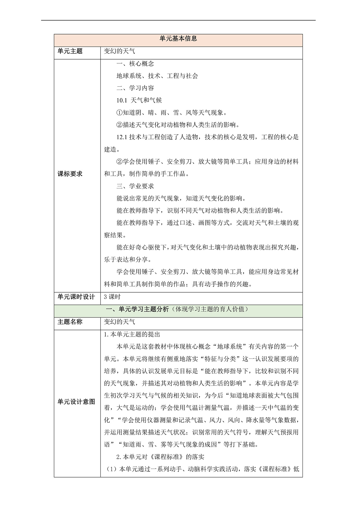 【教学评一体化】 第三单元《变幻的天气》 整体设计第1页