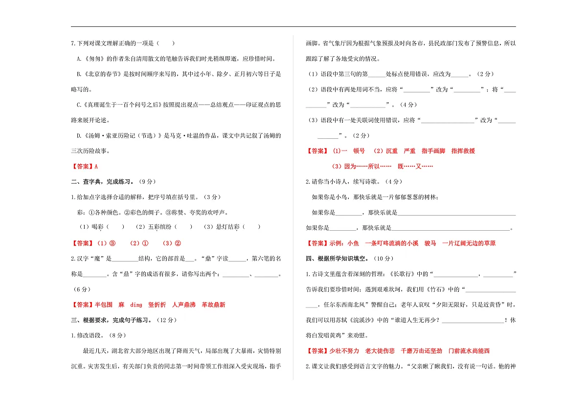 (新)部编版六年级语文下册期末测试卷 A3(解析版)第2页