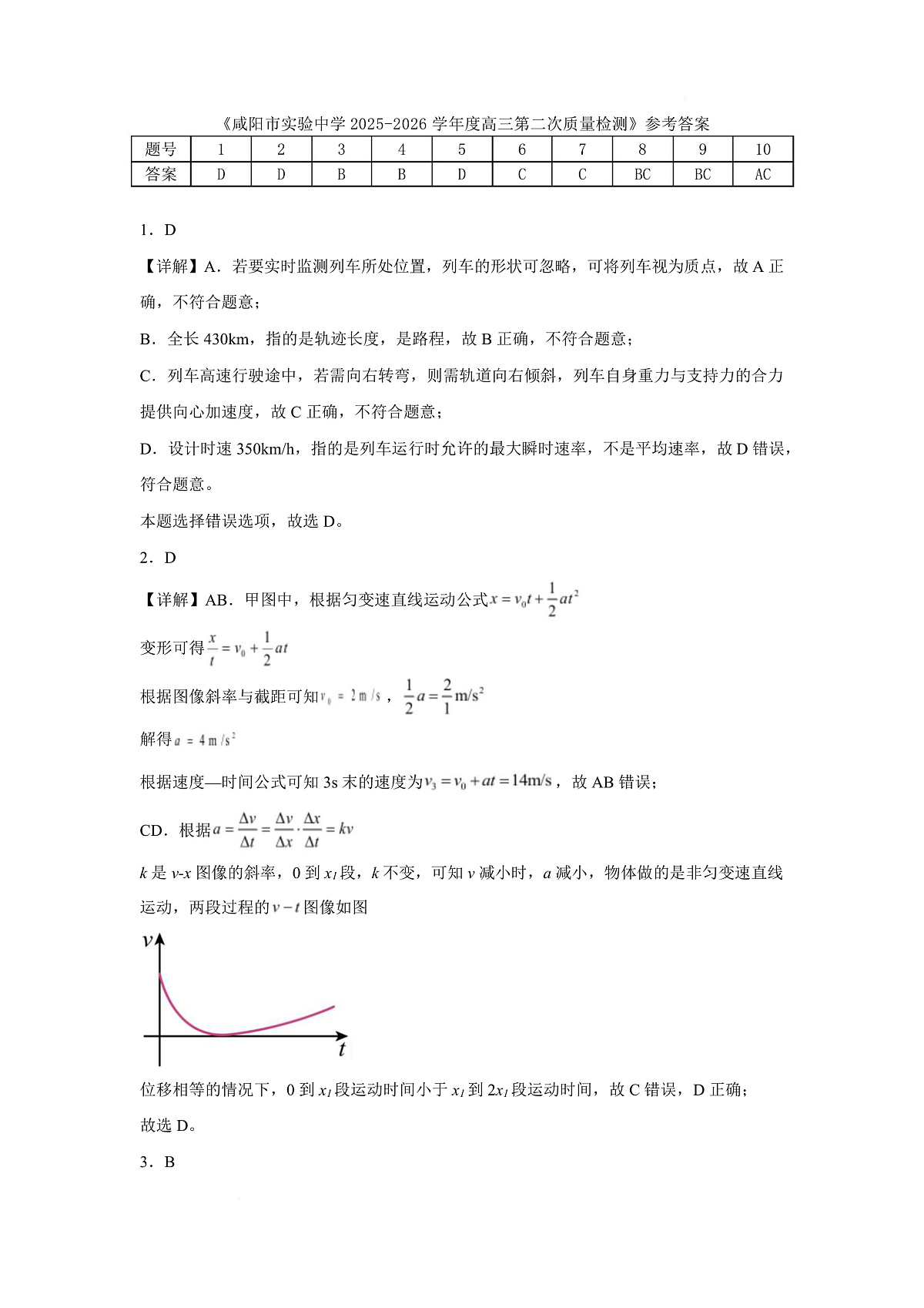 陕西省咸阳市实验中学2026届高三上学期第二次质量检测+物理答案第1页