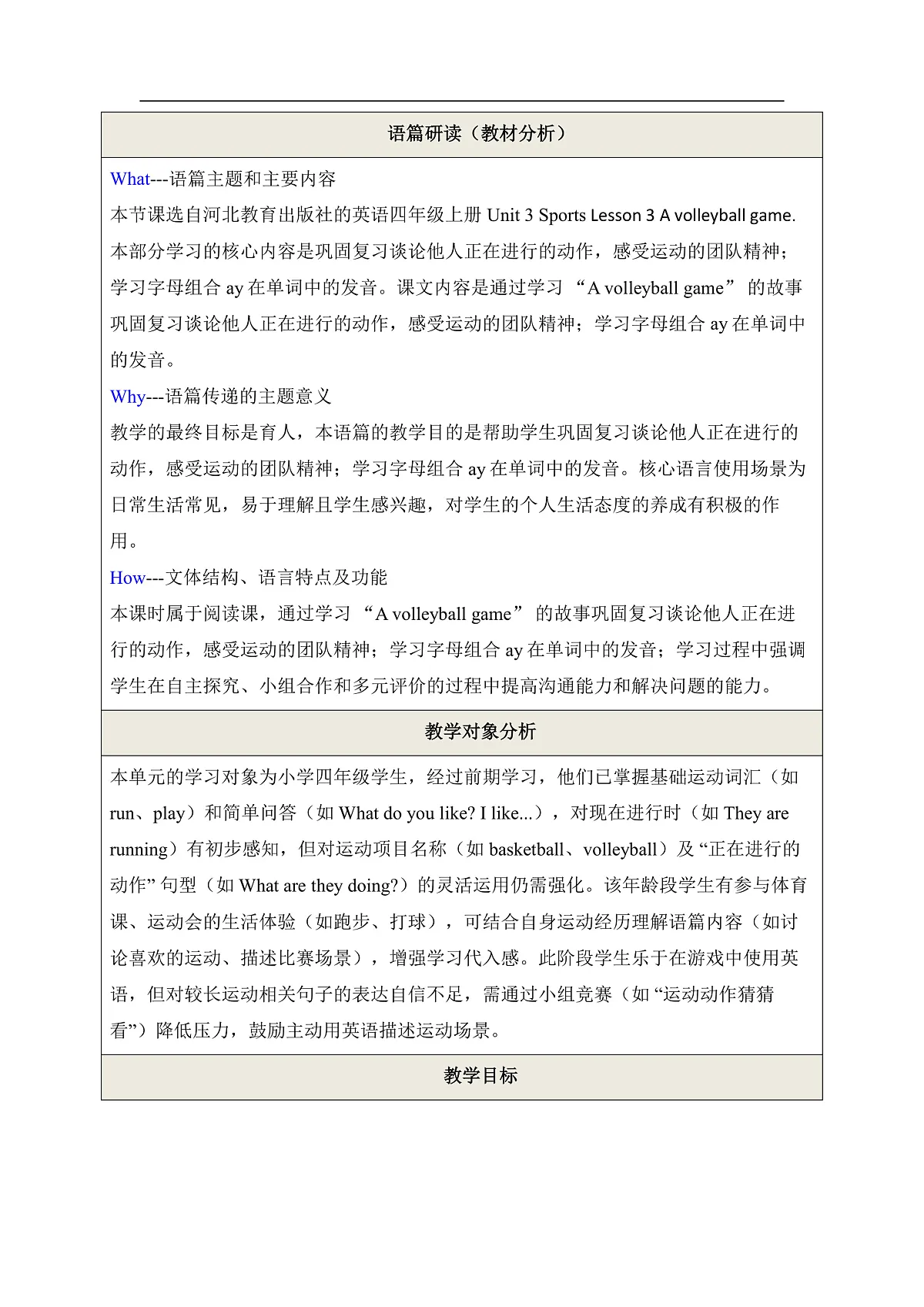 Unit 3 Sports Lesson 3 A volleyball game 教学设计第2页