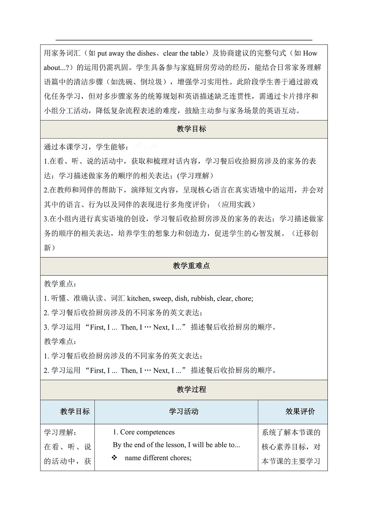 Unit 4 Help Out in the Kitchen Period 1 Get Started 教学设计第3页