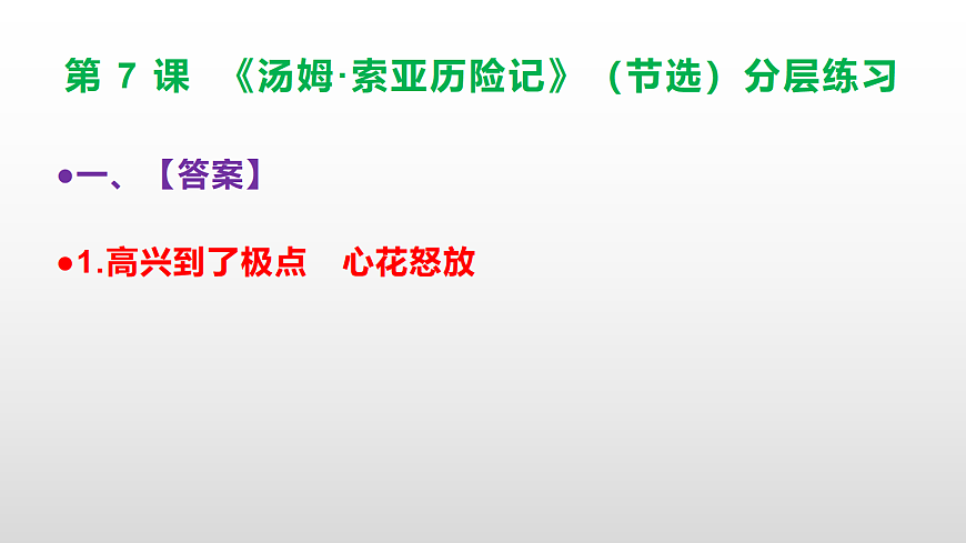 (新)部编版六年级语文下册第 7 课《汤姆·索亚历险记》(节选)分层练习(参考答案及解析)PPT第3页