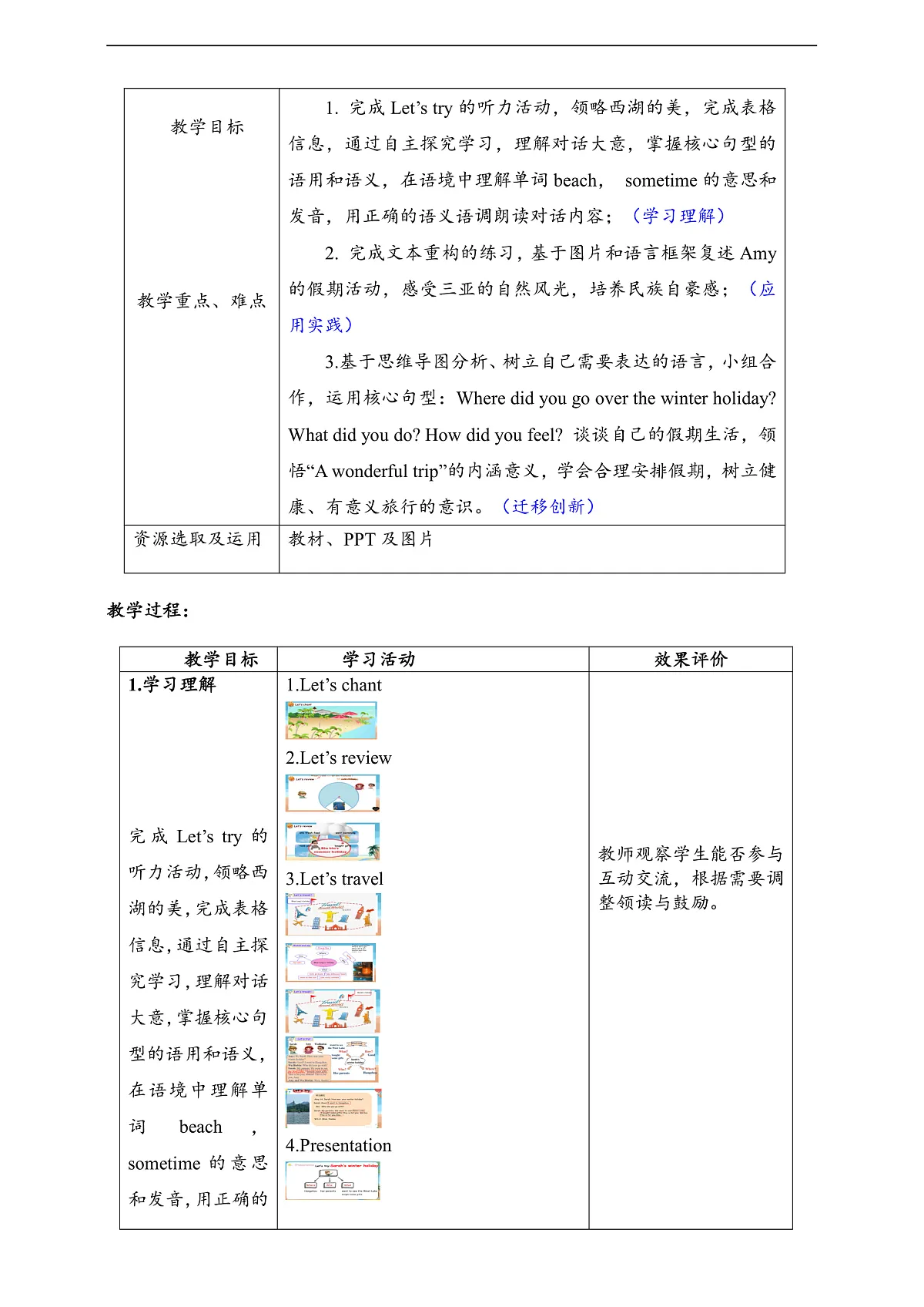人教版(PEP)英语六下Unit3 Where did you go Part B let's talk 单元整体教学设计第2页
