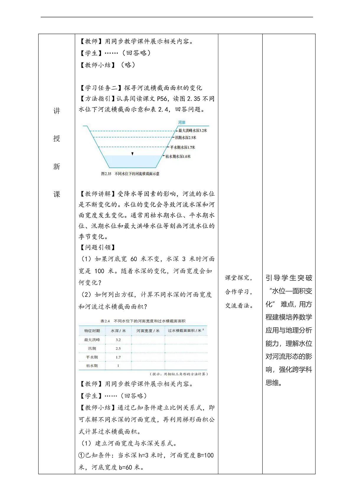 【跨学科主题学习】探究“束水攻沙”原理《探究河流流量与水位、流速的关系》(表格式教学设计)第3页