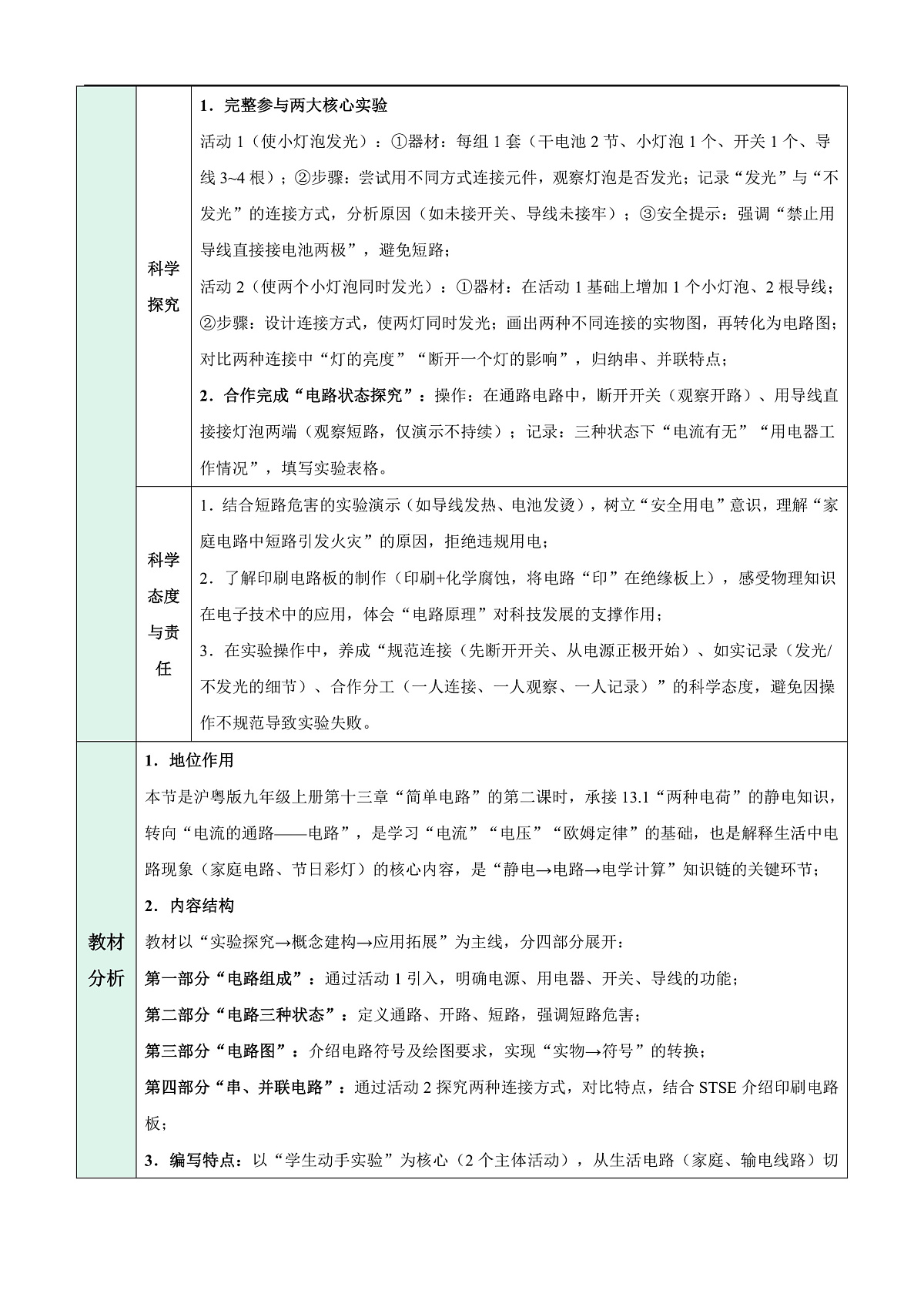 13.2 电路的组成和连接方式(表格式教学设计)第2页