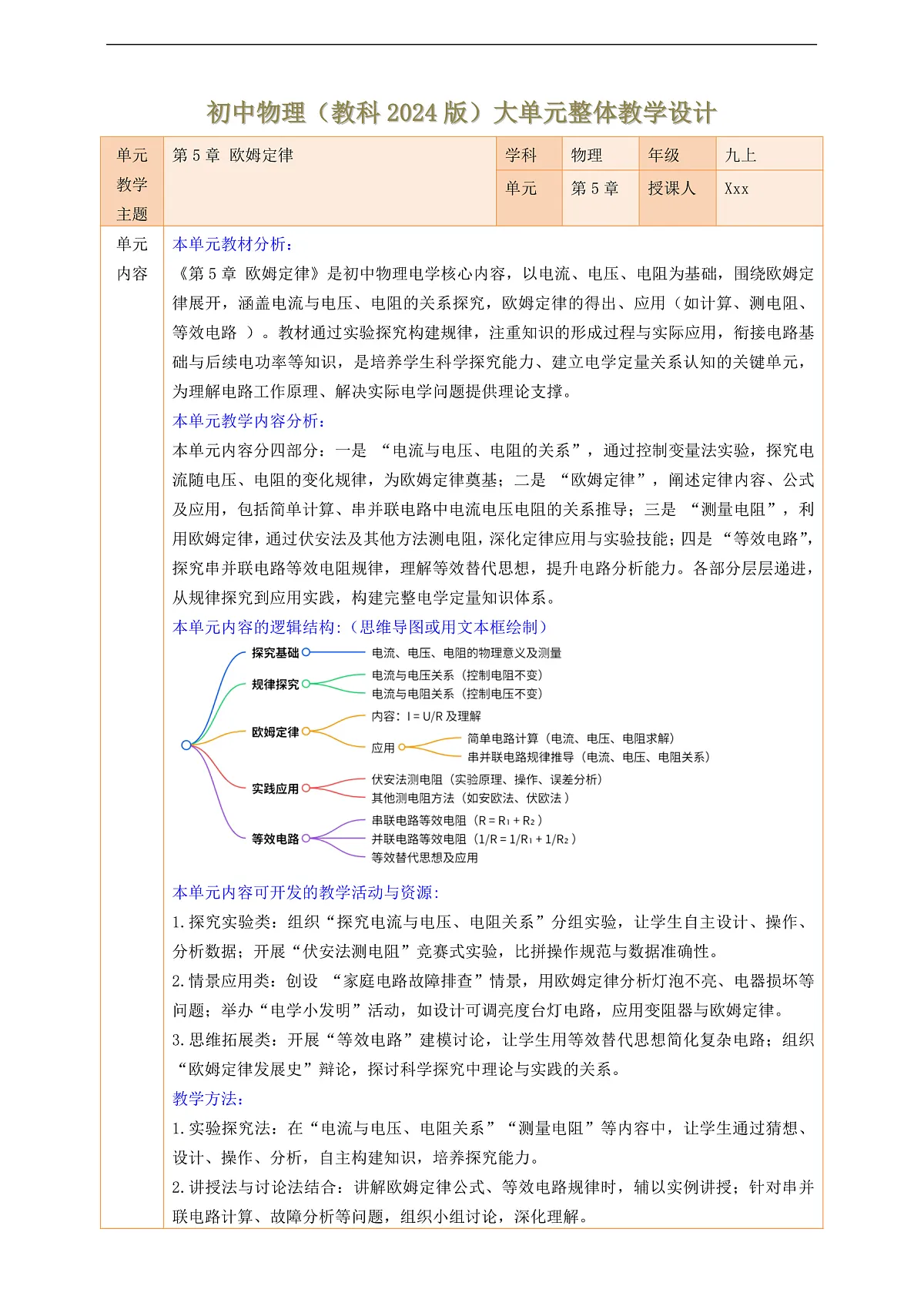 【大单元教学】《第5章 欧姆定律》大单元整体教学设计第1页