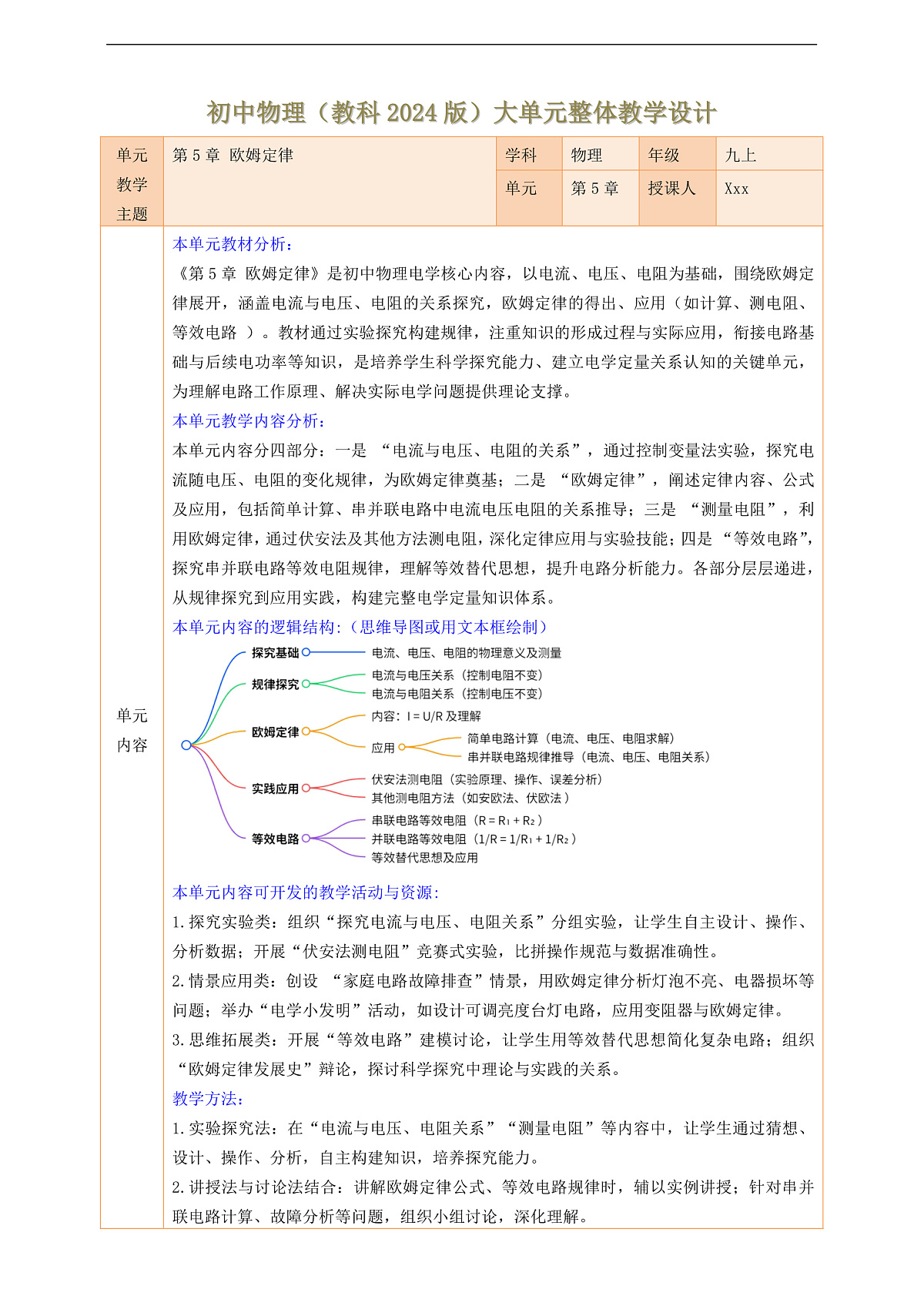 【大单元教学】《第5章 欧姆定律》大单元整体教学设计第1页