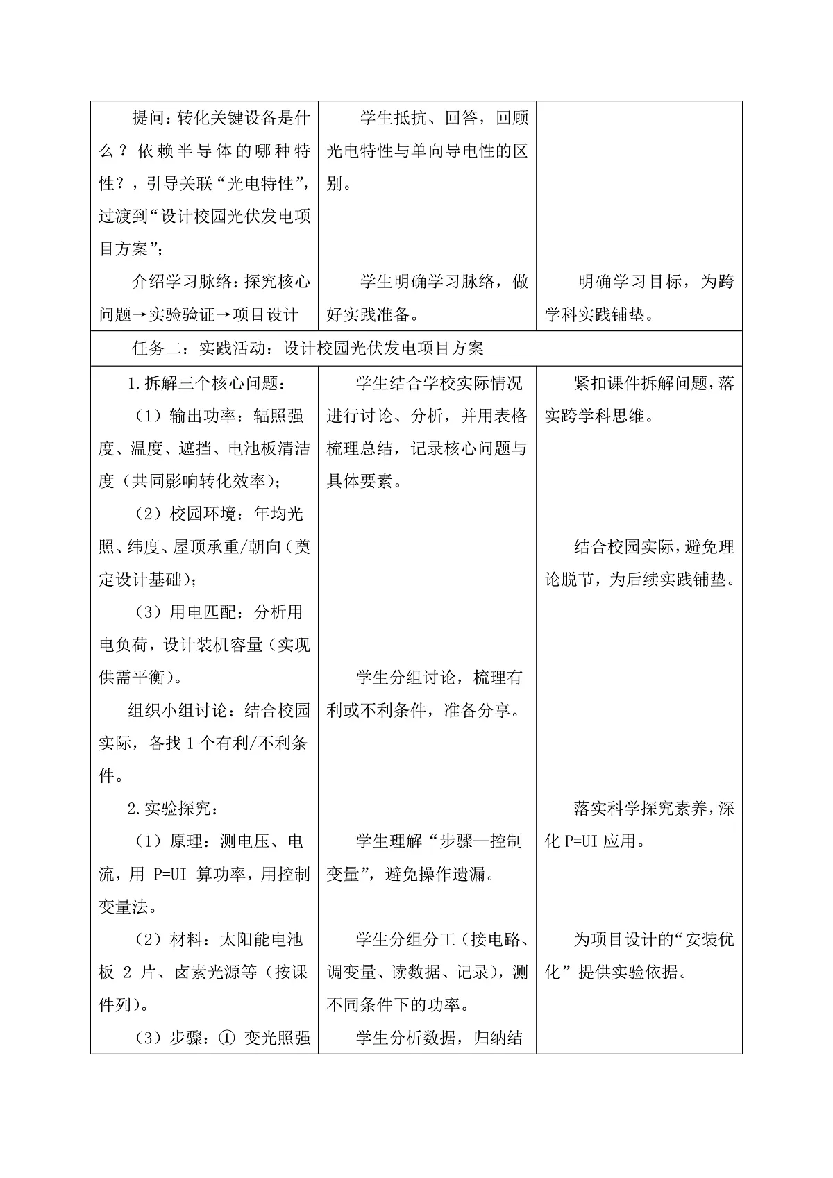 《6.4.2 跨学科实践:半导体与光伏发电(第二课时)》课时教学设计(表格式)第3页