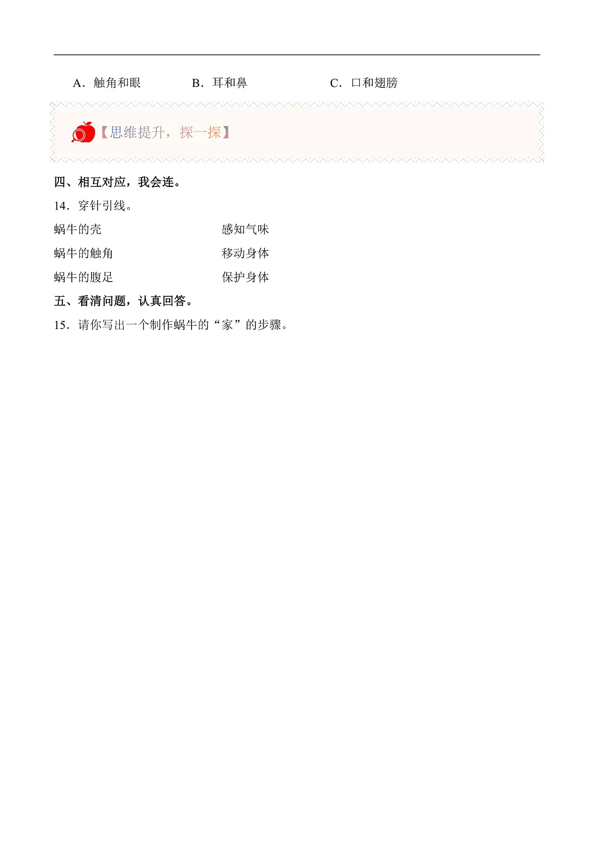 1.3 观察蜗牛的反应(分层作业)科学湘科版二年级上册(新教材)第2页