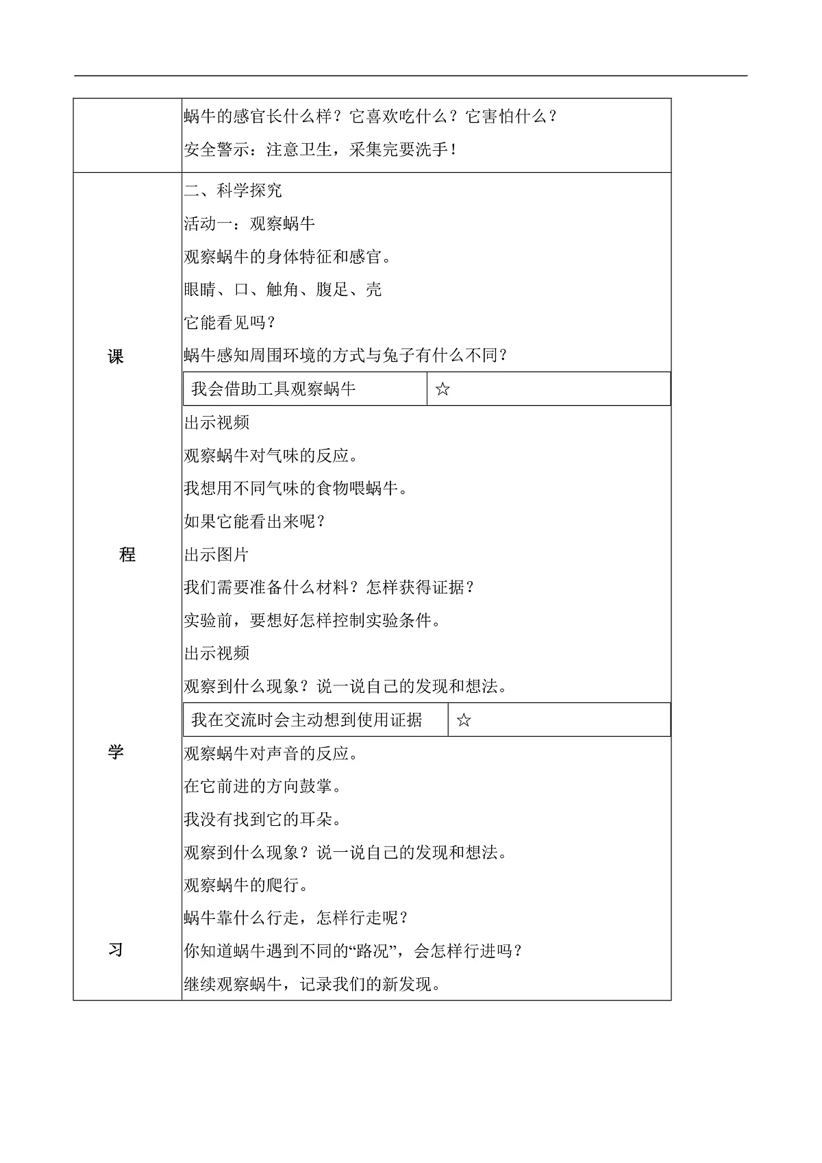 1.3 观察蜗牛的反应(教学设计)科学湘科版二年级上册(新教材)第2页