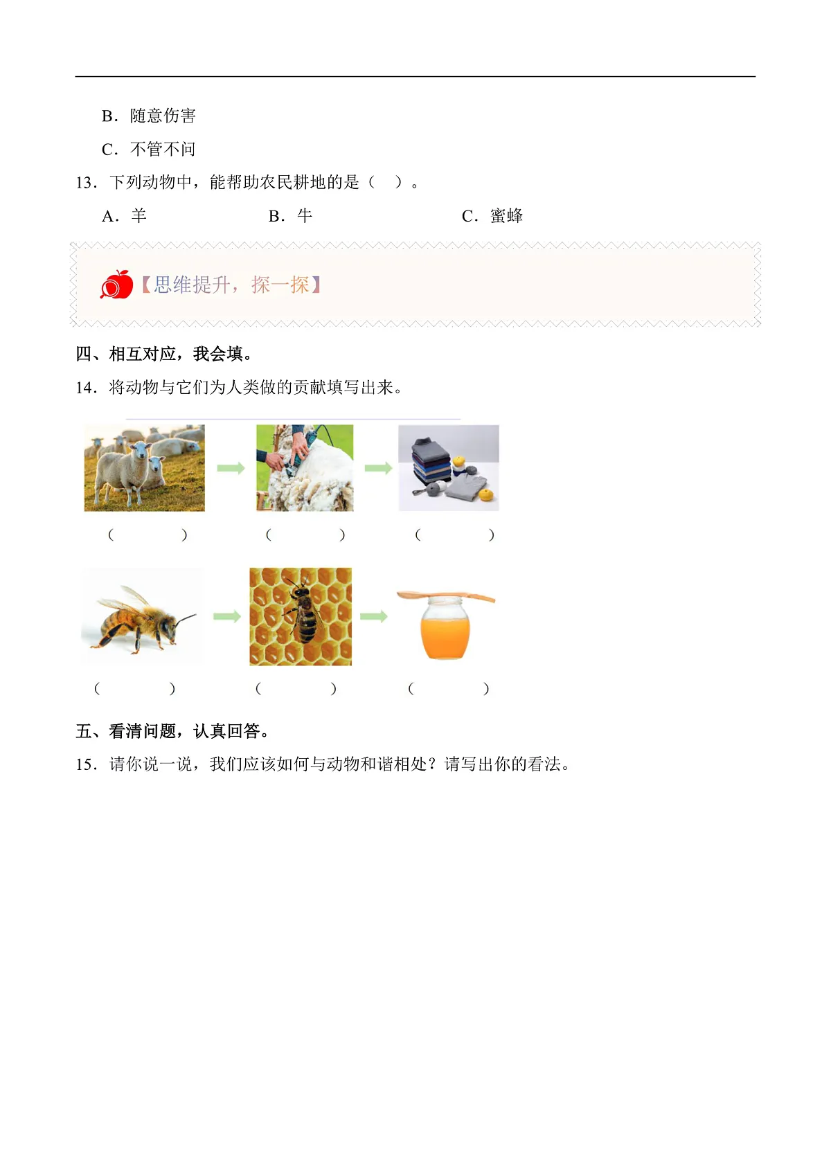 1.4 动物和我们(分层作业)科学湘科版二年级上册(新教材)第2页