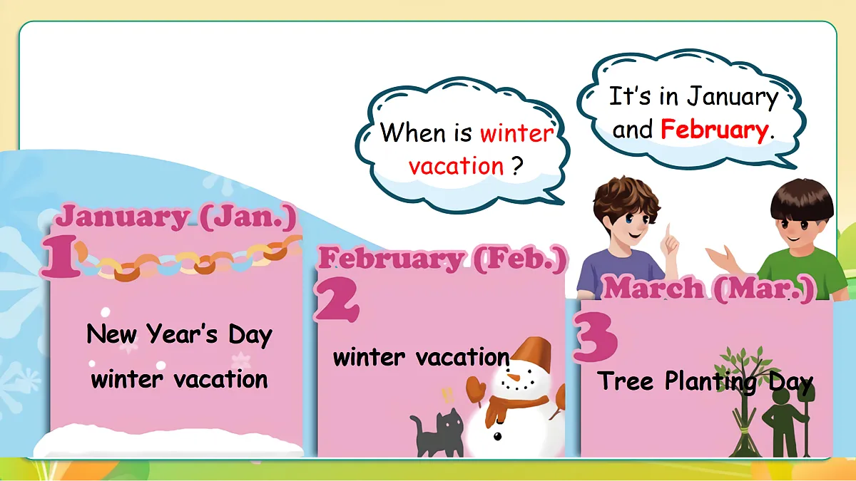 人教版(PEP)英语五下Unit3 My school calendar Part A let's learn 课件第8页