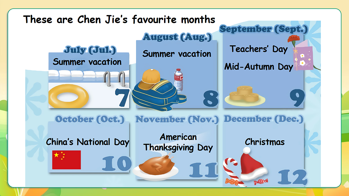 人教版(PEP)英语五下Unit3 My school calendar Part B let's learn课件第6页