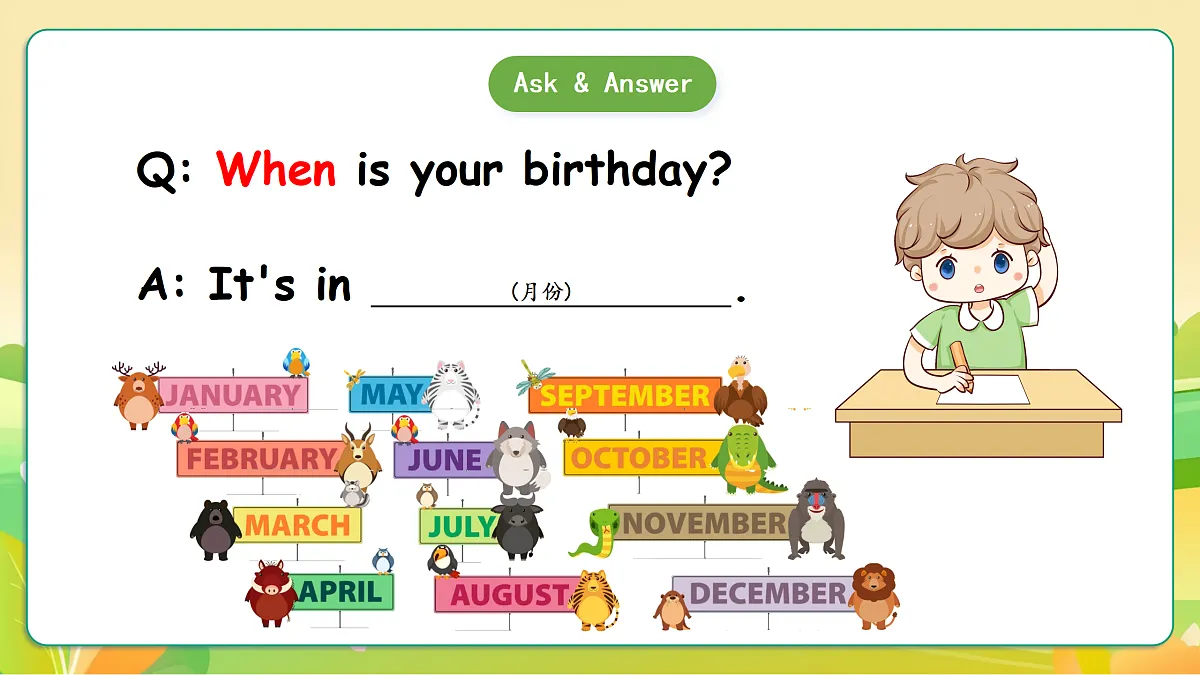 人教版(PEP)英语五下Unit4 When is the art show Part A let's learn 课件第6页