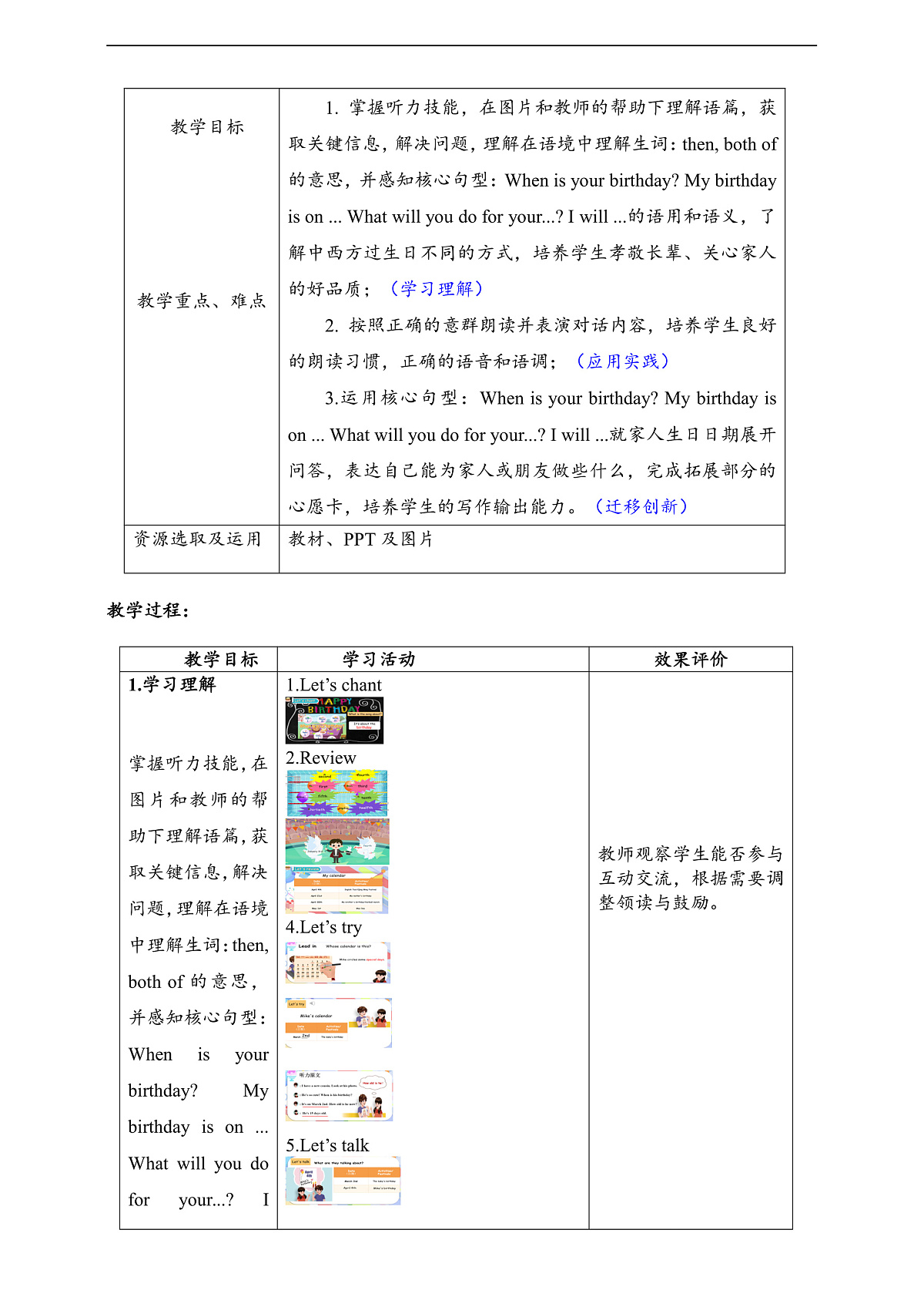 人教版(PEP)英语五下Unit4 When is the art show Part B let's talk 单元整体教学设计第2页