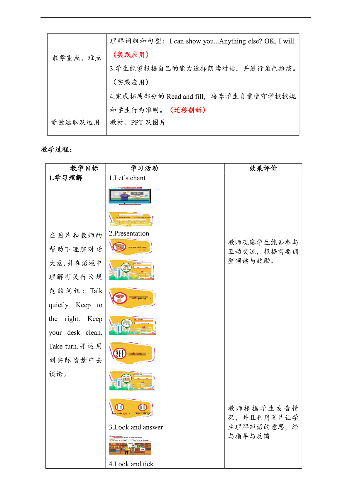 人教版(PEP)英语五下Unit6 Work quietly Part B let's learn and talk 单元整体教学设计第2页