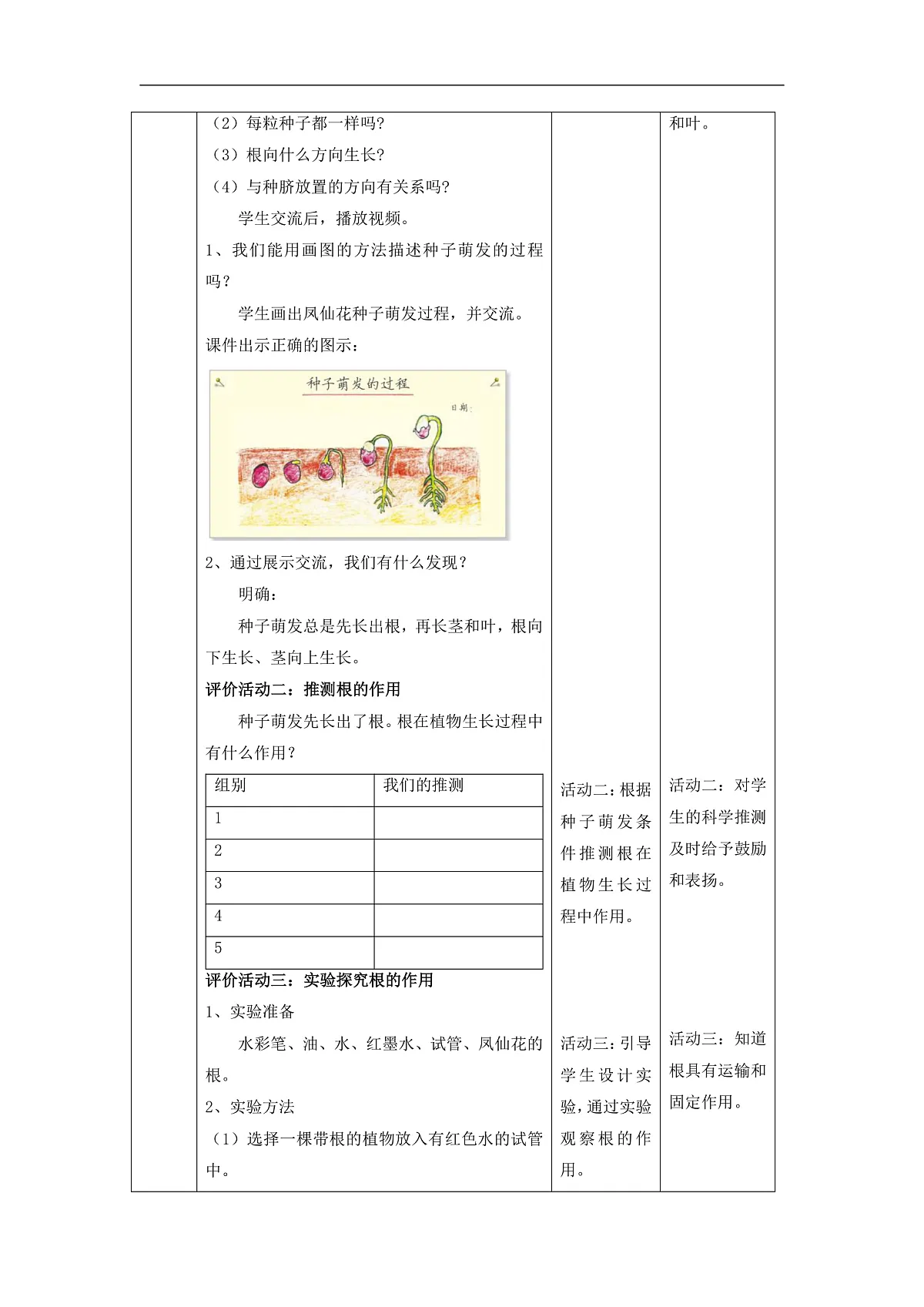 教科版(2017)科学四下1.3《种子长出了根》课时教案第3页