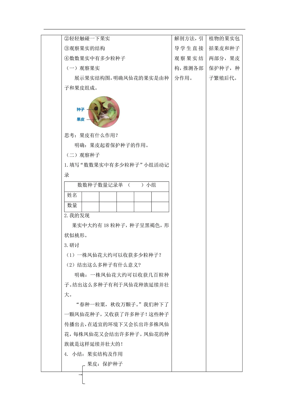 教科版(2017)科学四下1.6《果实和种子》课时教案第3页