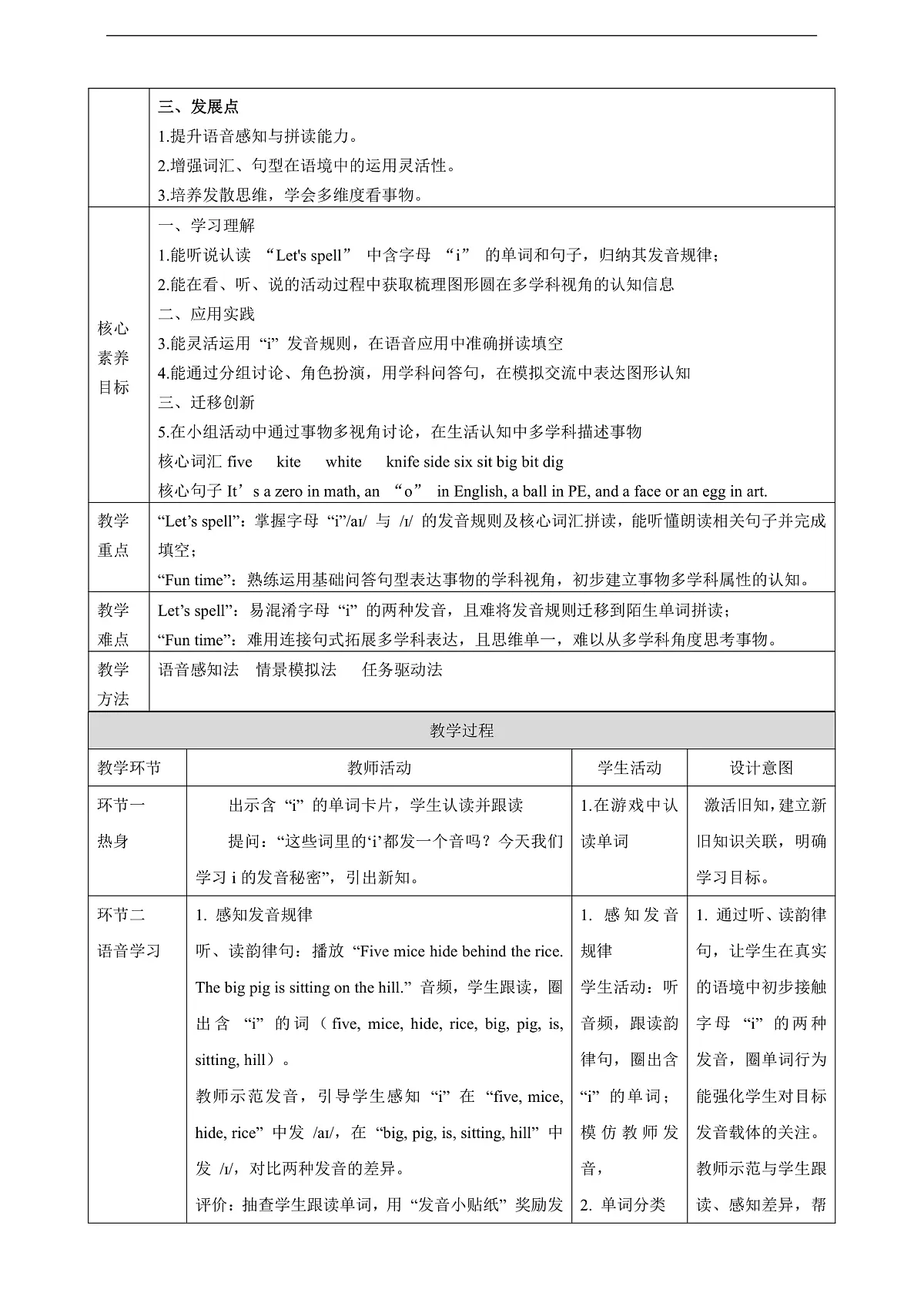 Unit 5 We have Chinese in the morning Lesson 4 Let's spell & Fun time 教学设计第2页