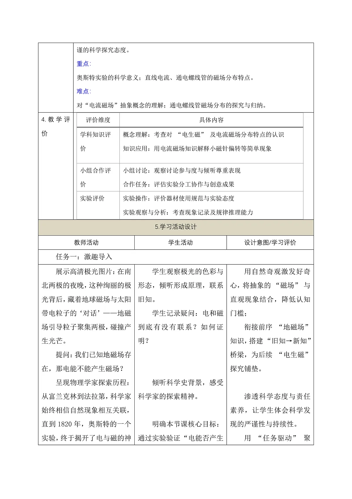 《7.2.1电流的磁场(第一课时)》课时教学设计(表格式)--教科2024版9年级第2页