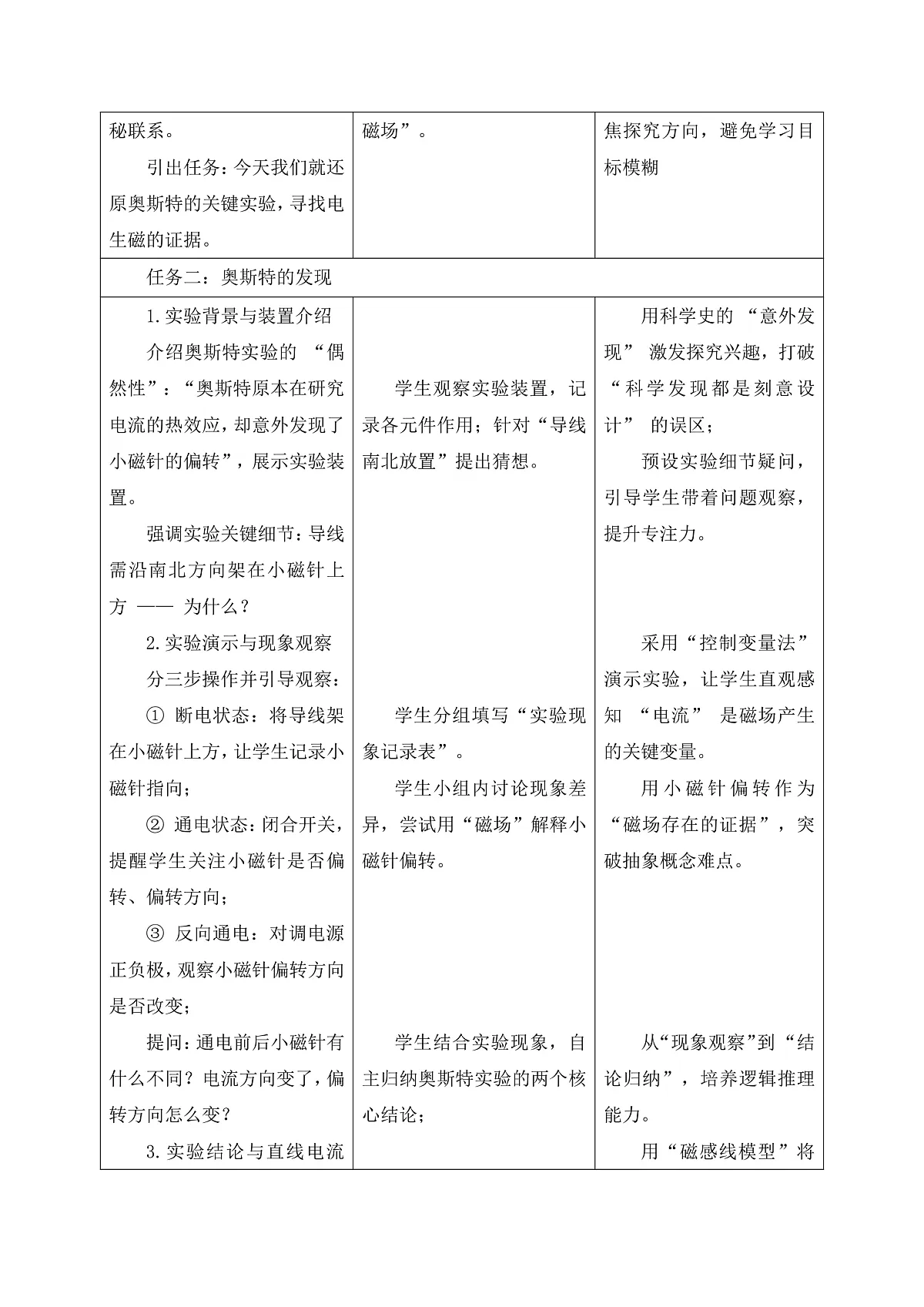 《7.2.1电流的磁场(第一课时)》课时教学设计(表格式)--教科2024版9年级第3页