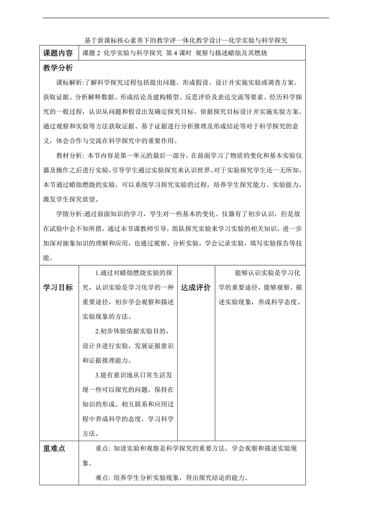 教学评一体化教学设计--1.2.4化学实验与科学探究第1页