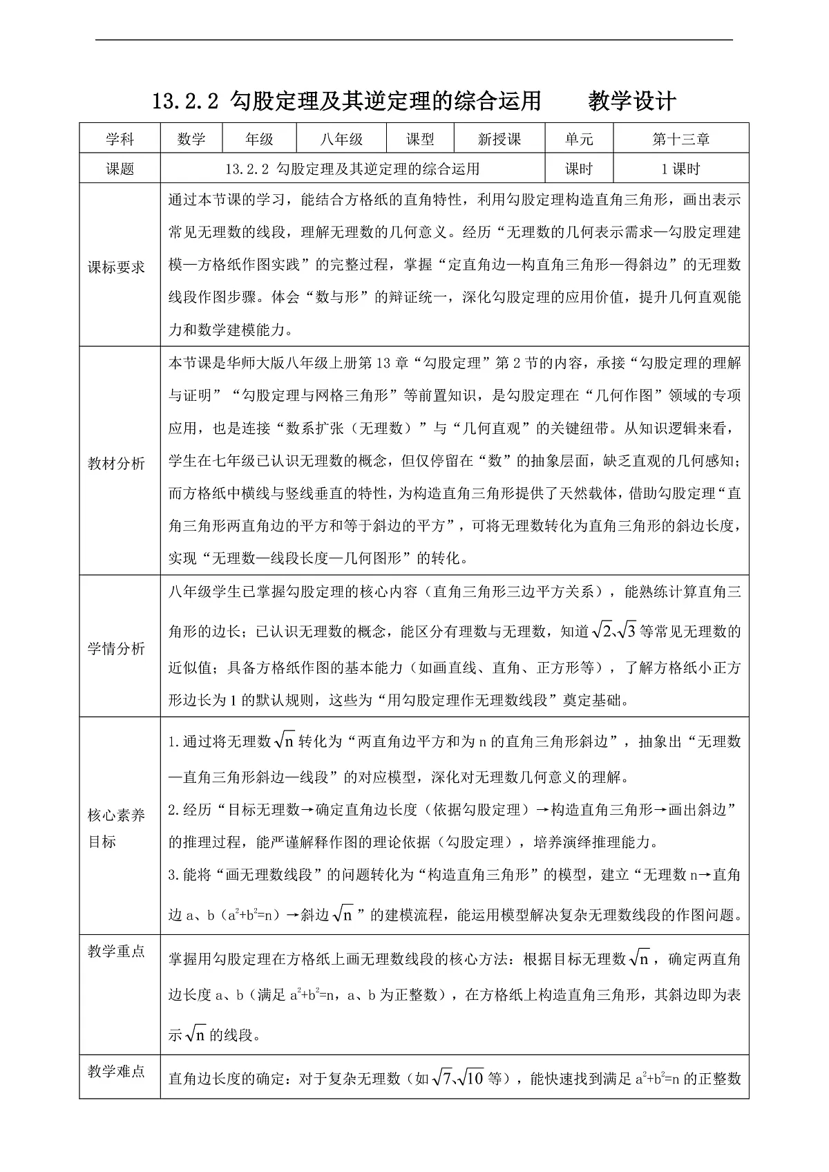 13.2.2 勾股定理及其逆定理的综合运用 教学设计第1页