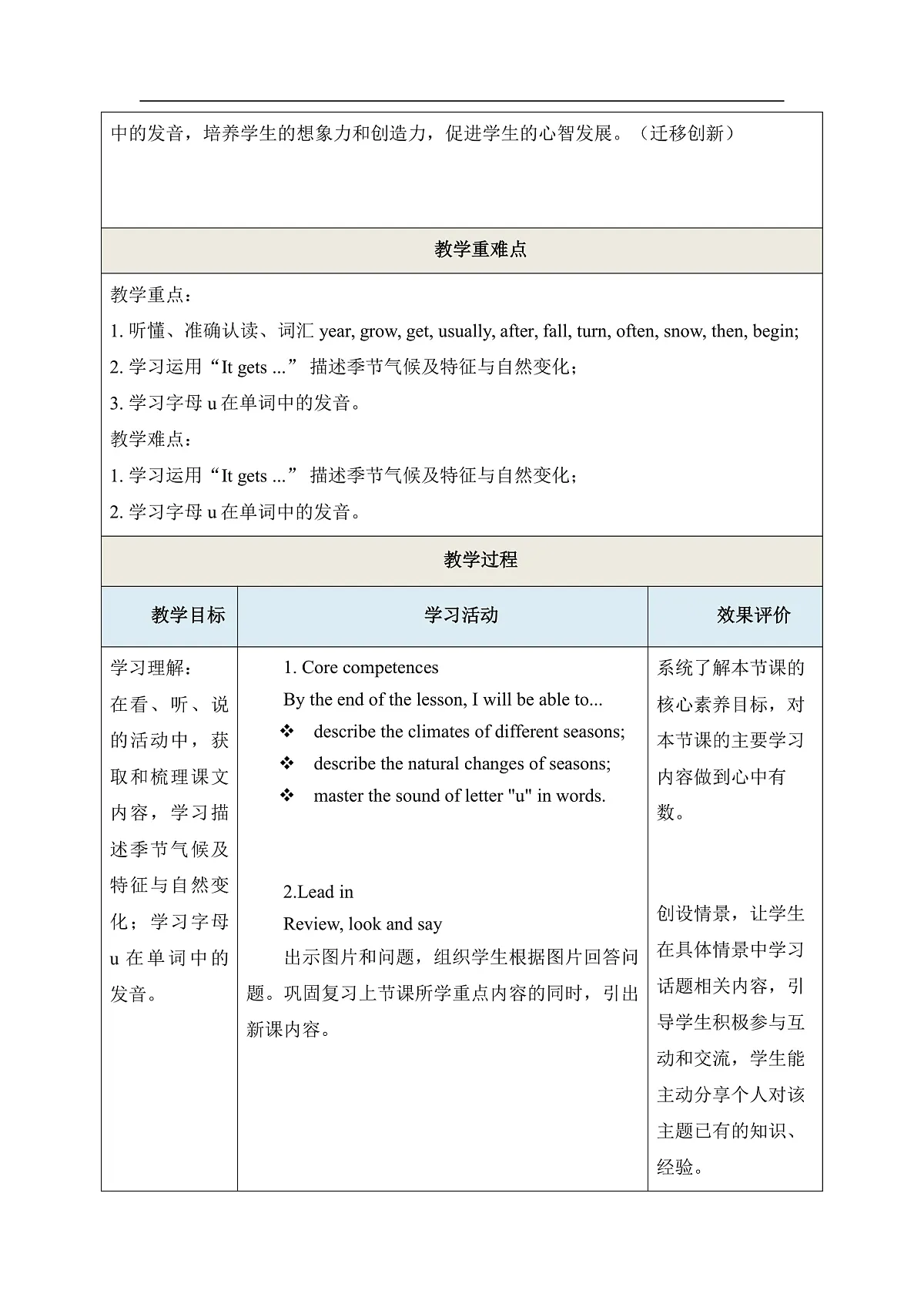 【教学评一体化】 Unit 5 How are the seasons different Period 2 Explore 教学设计第3页