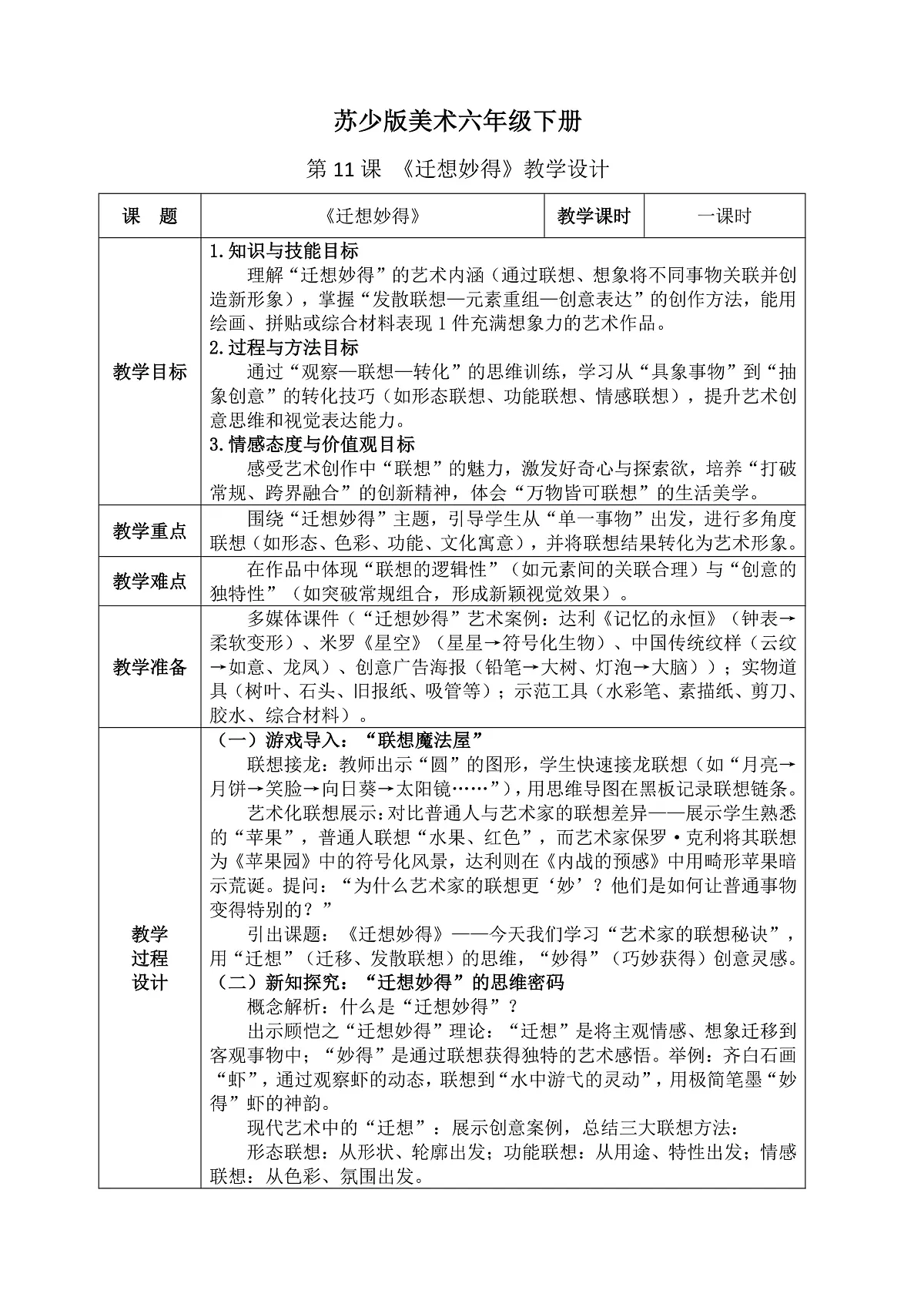 苏少版(2024)美术六年级下册 第11课 《迁想妙得》教案(含教学反思)第2页