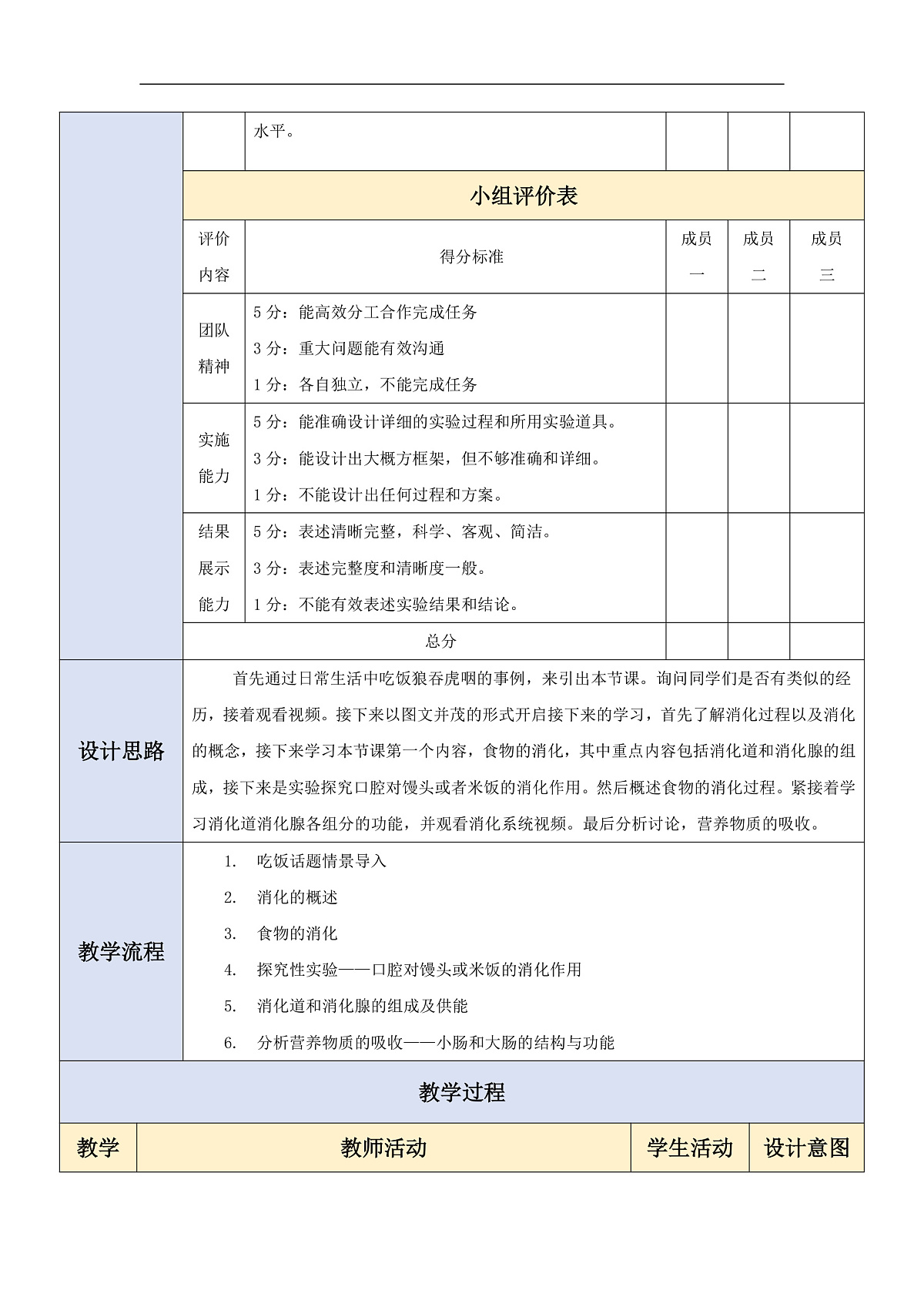 人教版(新课标)生物七下 4.2.2《消化和吸收》教案第3页