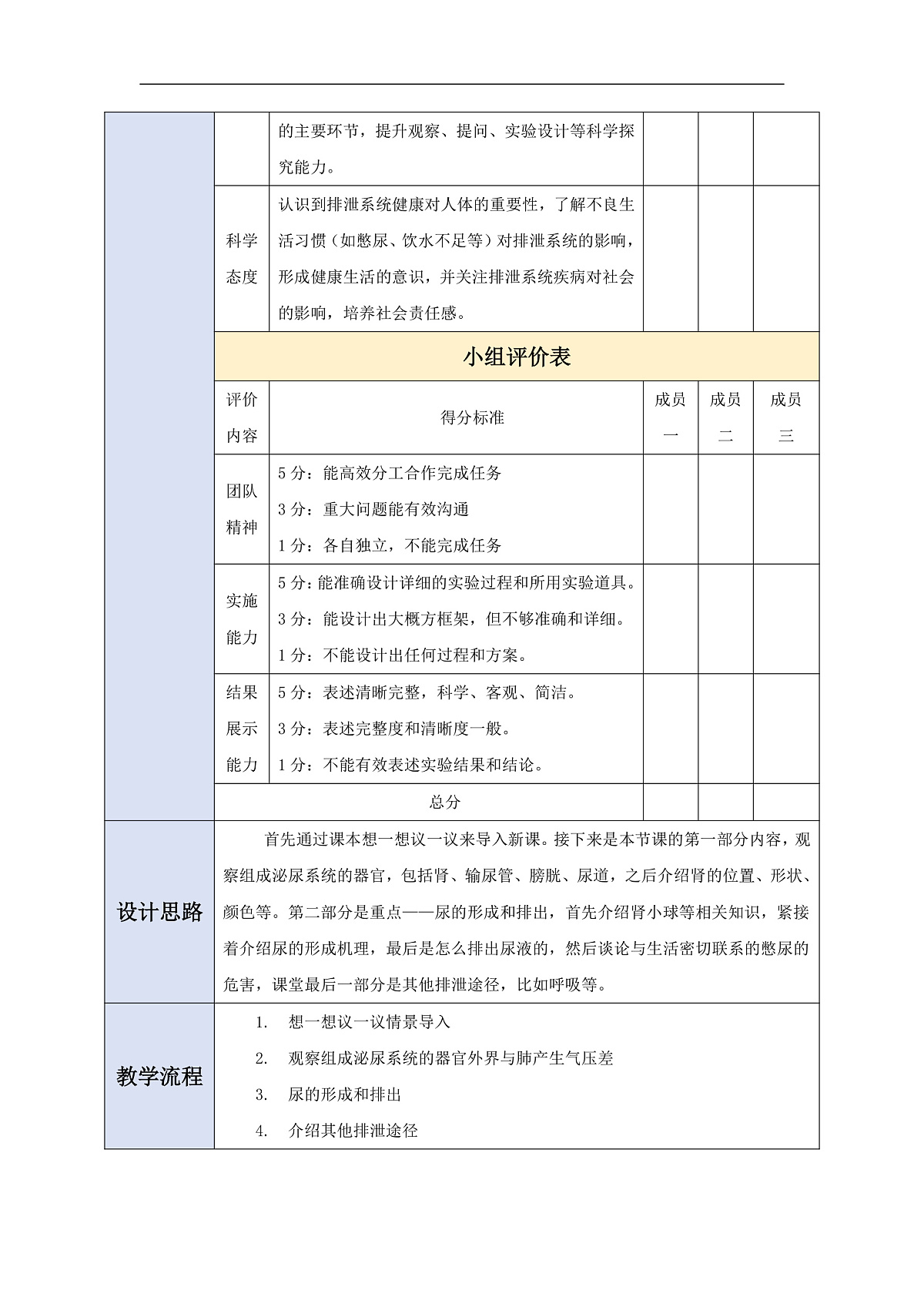 人教版(新课标)生物七下 4.5《人体内废物的排出》教案第3页