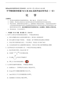 四川省字节精准教育联盟·NCS高三上学期高考适应性考试（一诊）化学试题(含答案)
