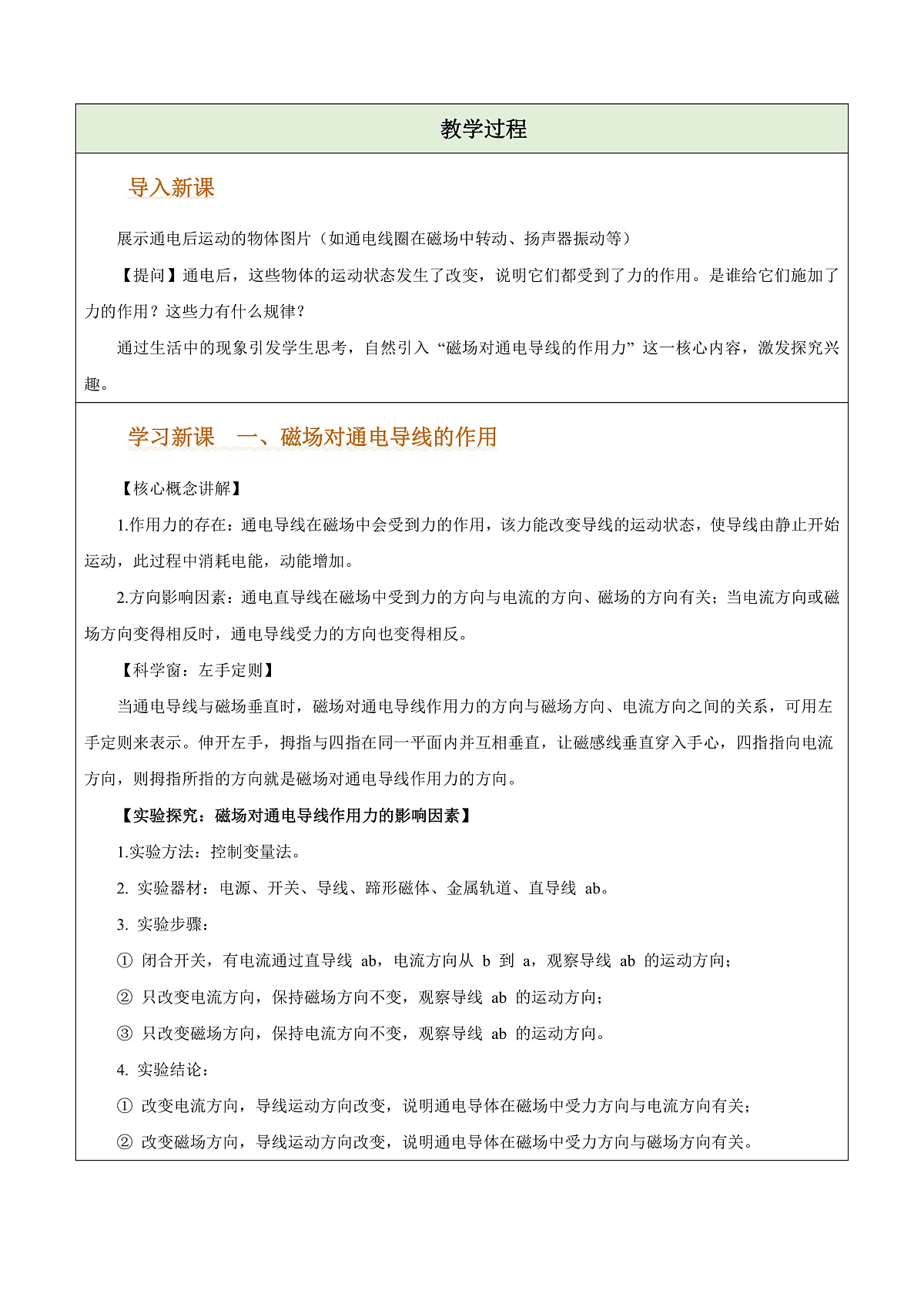 第五节 磁场对通电导线的作用力(教学设计)第2页