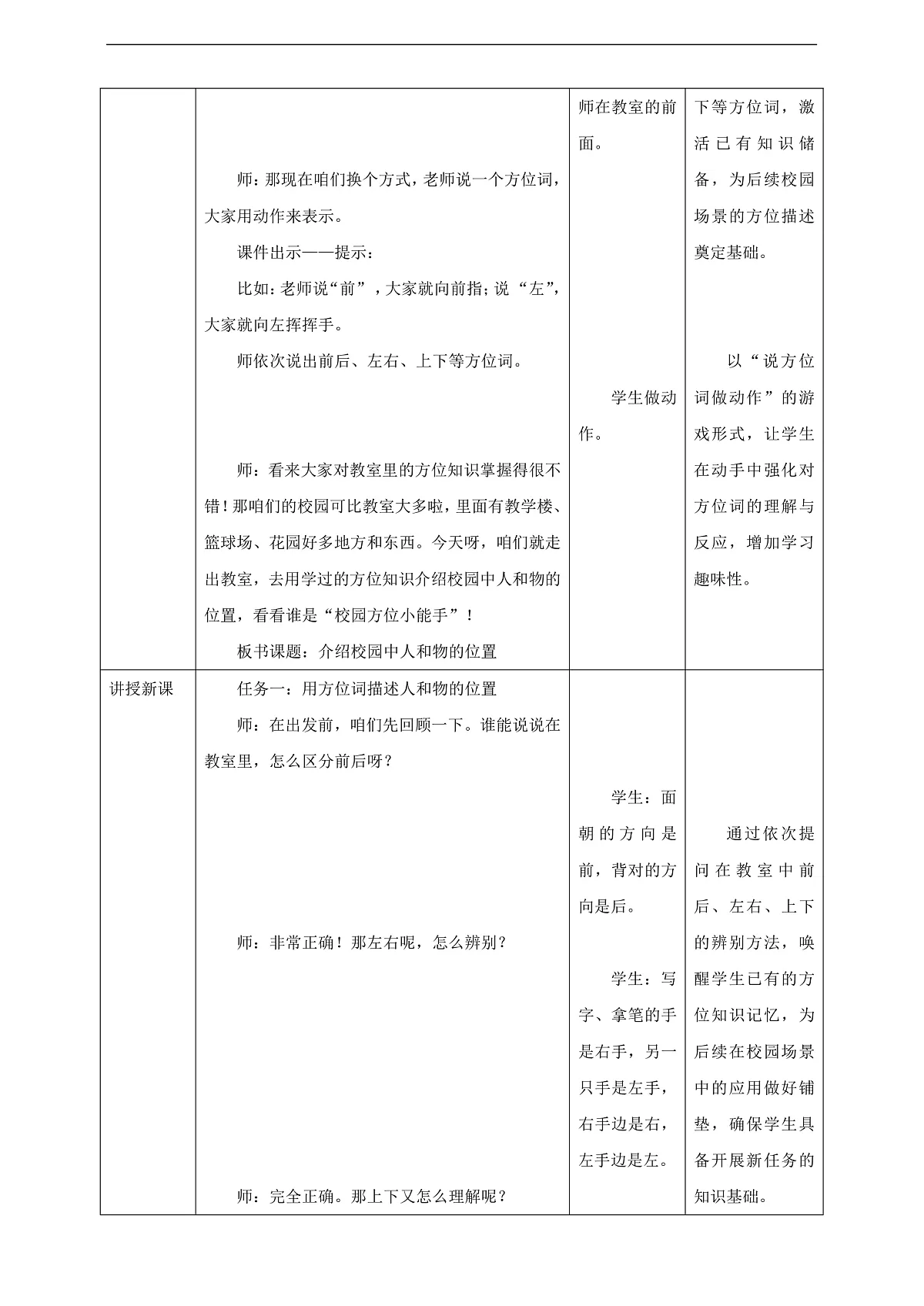 西师大版一上 我的伙伴我的班3《介绍校园中人和物的位置》(教案)第2页