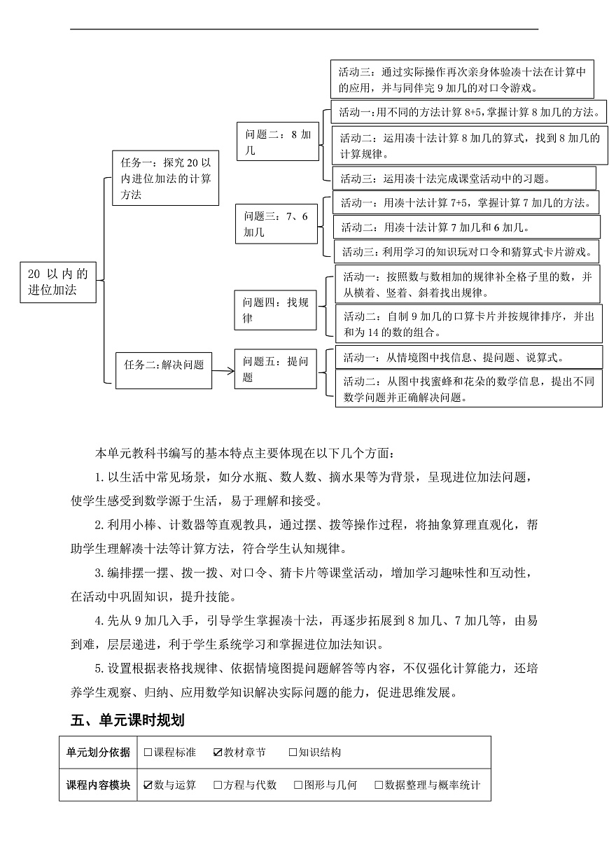 西师大版一上第五单元《20以内的进位加法》单元整体设计第3页
