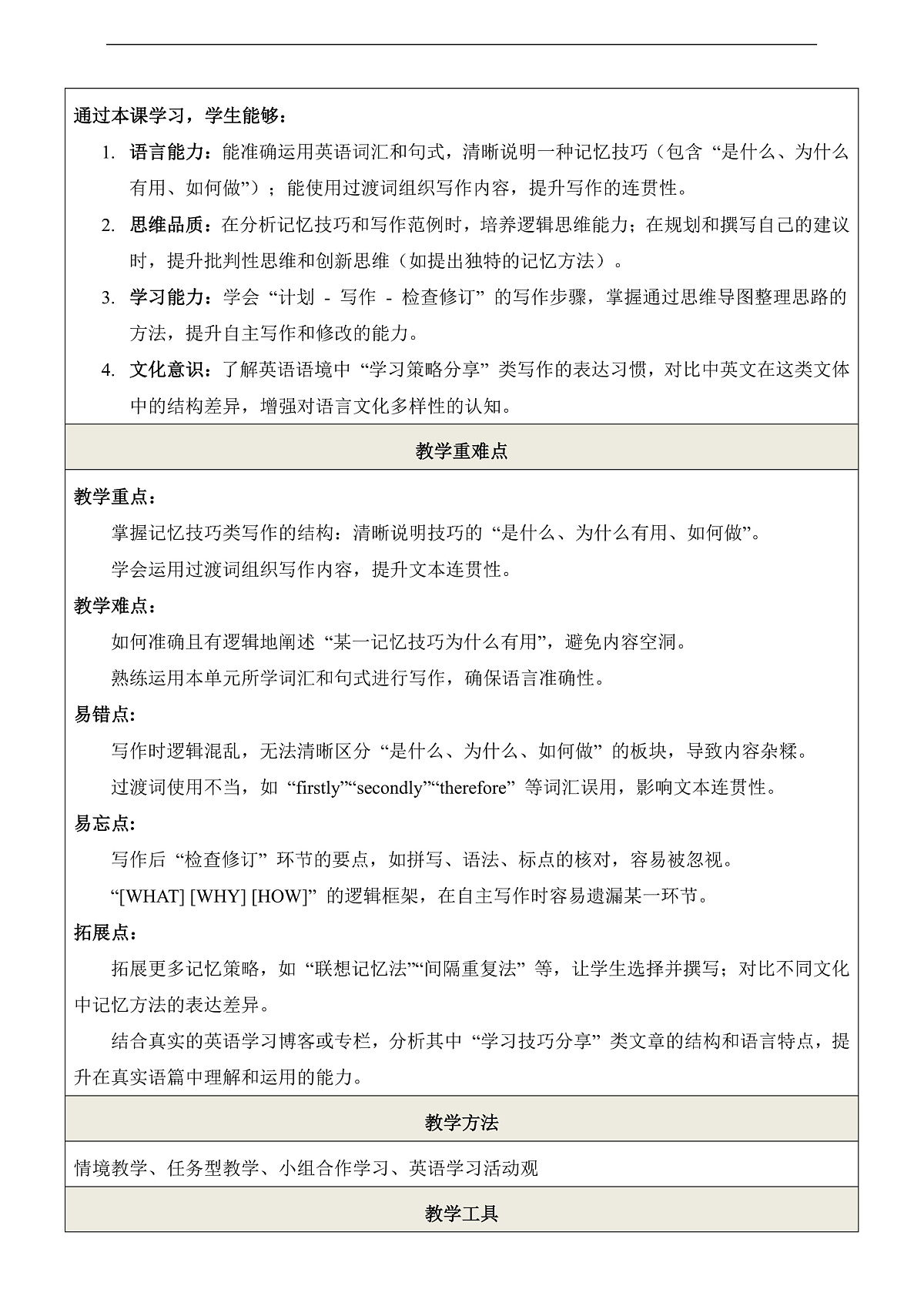 Unit 7 The secret of memory 第4课时Writing优质教学设计第2页