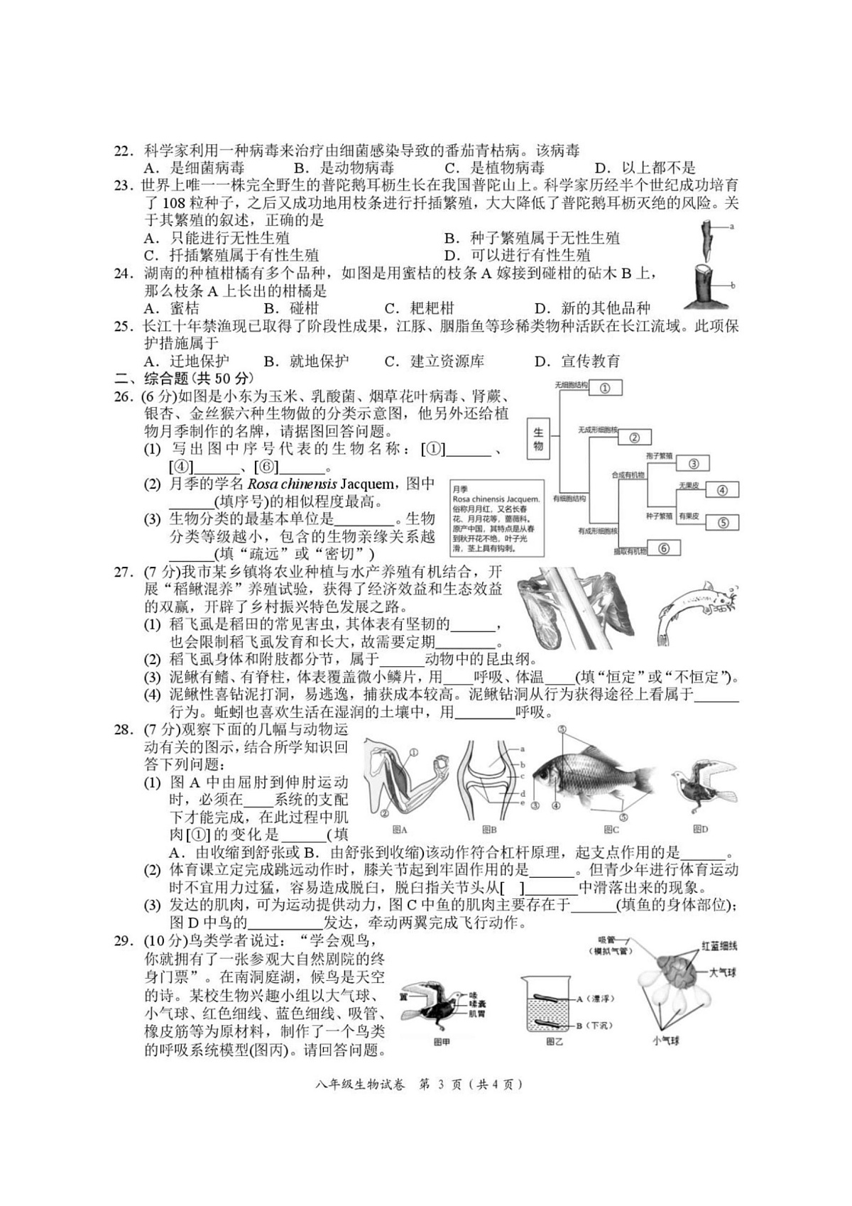 湖南省岳阳市2024-2025学年八年级上学期1月期末地理%U2022生物试题第3页