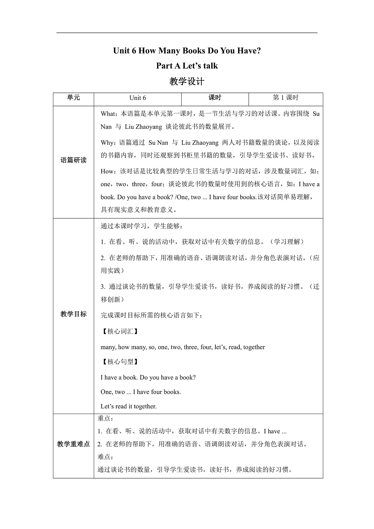 【教学评一体化】Unit 6 How many books do you have Lesson 1 Part A Let’s talk 教学设计第1页